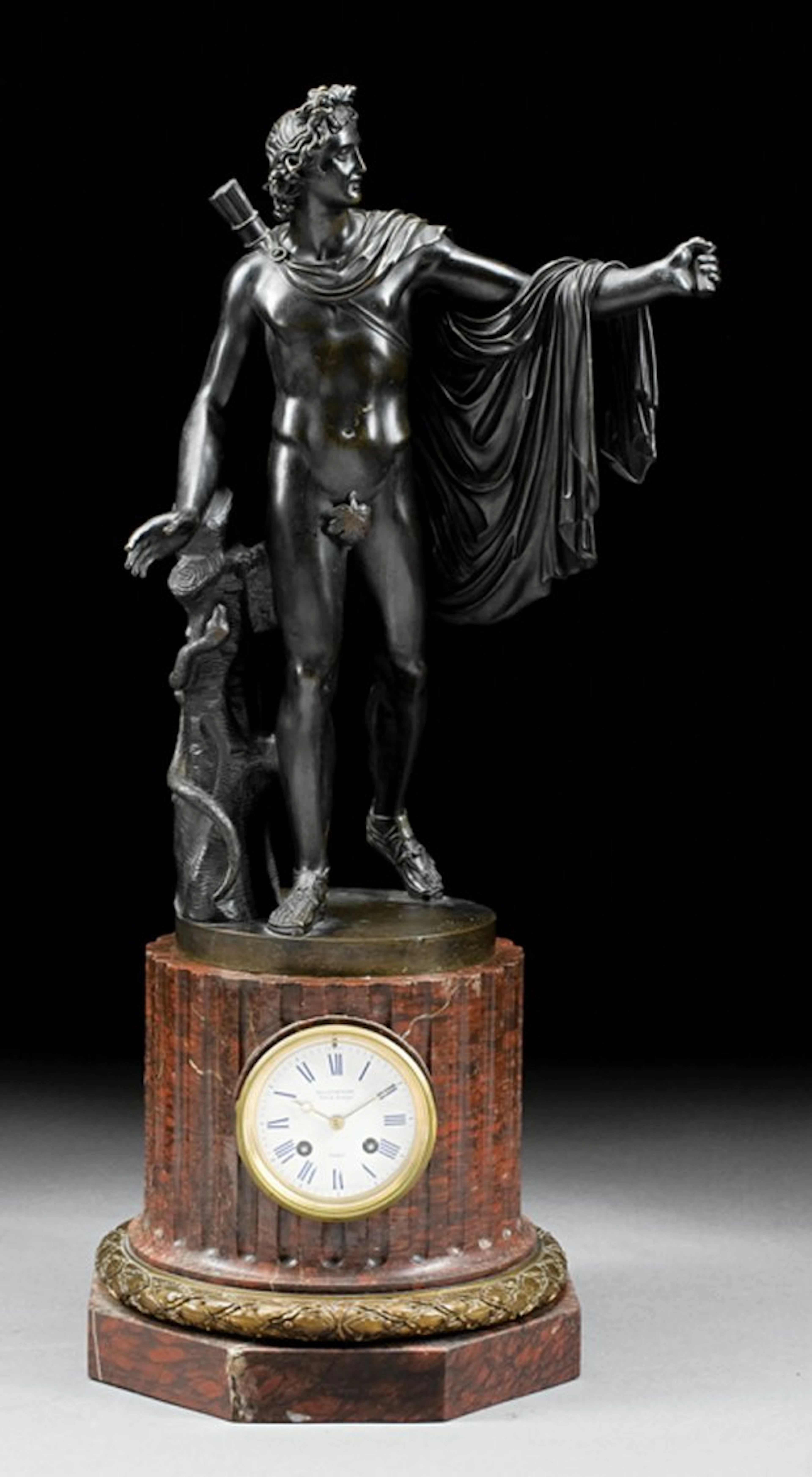 Patinated Bronze Rouge Marbl Clock - Delafontaine
