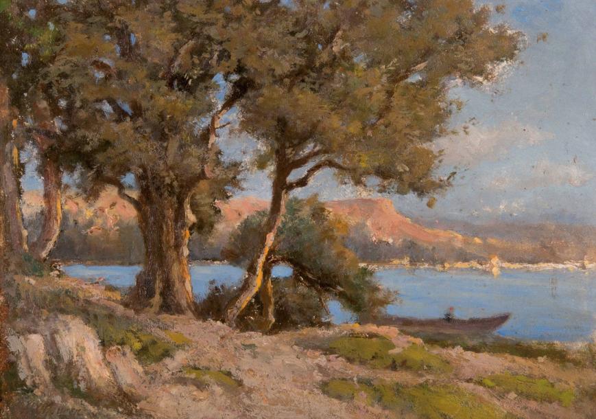 Ecole provençale du début du XXème siècle Barques en bord de côte