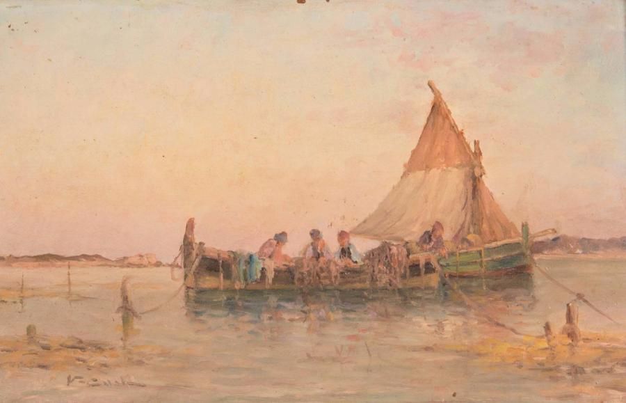 Victor COSTE (1844-1923) Bateau de pêcheurs amarré