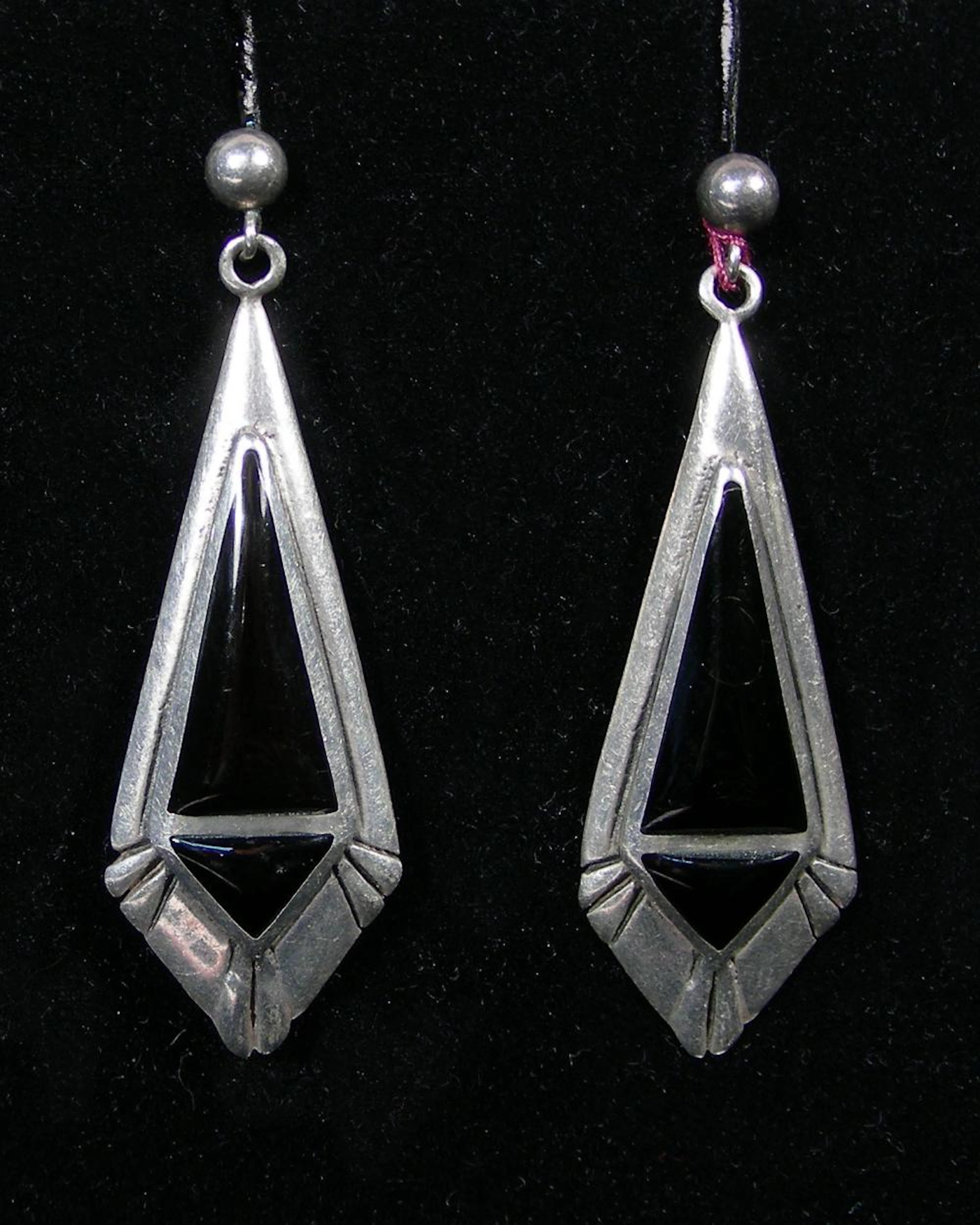 PAIR ART DECO STERLING SILVER AND ONYX EARRINGS