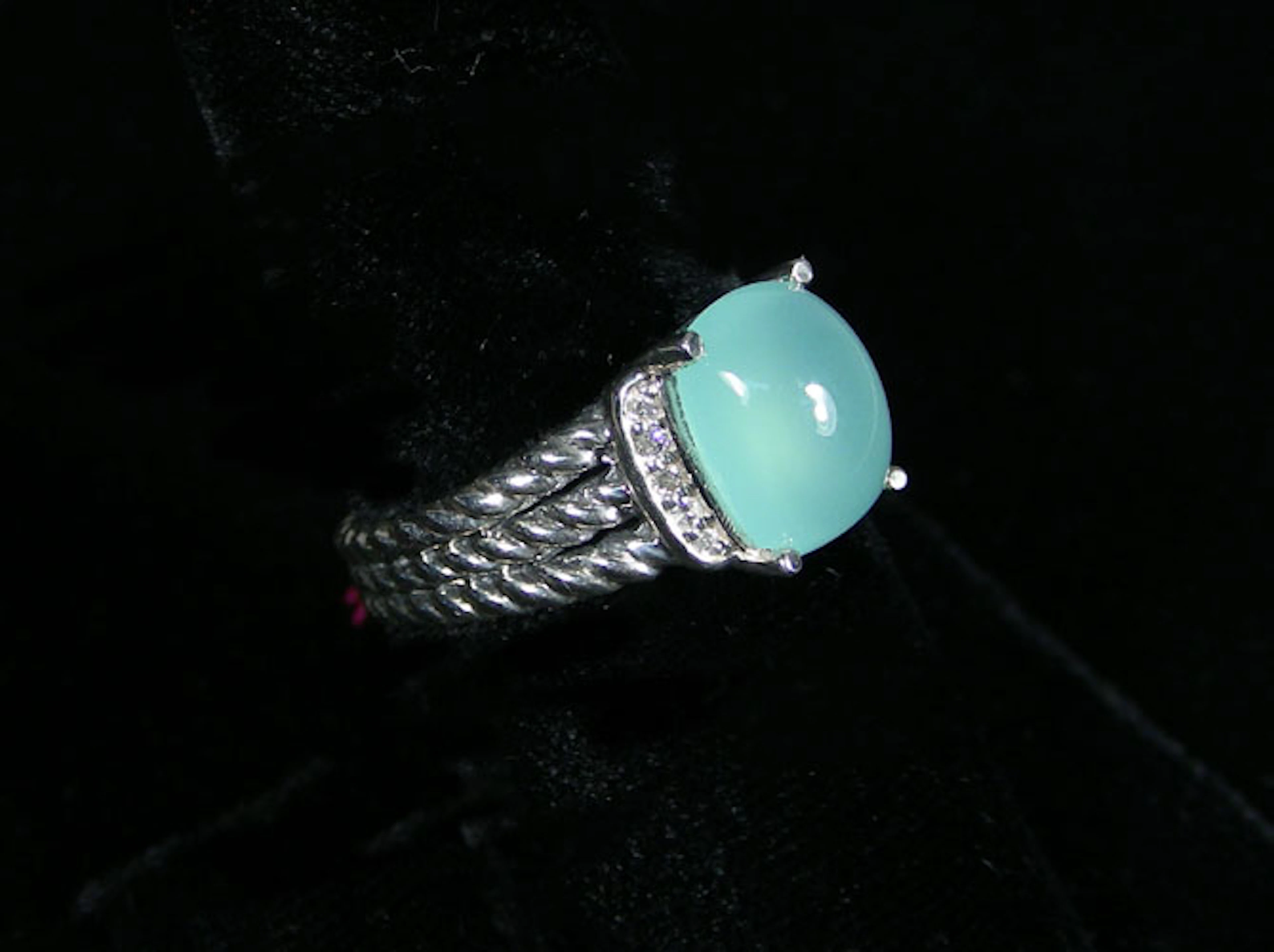 DAVID YURMAN STERLING SILVER CHALCEDONY & DIAMOND RING