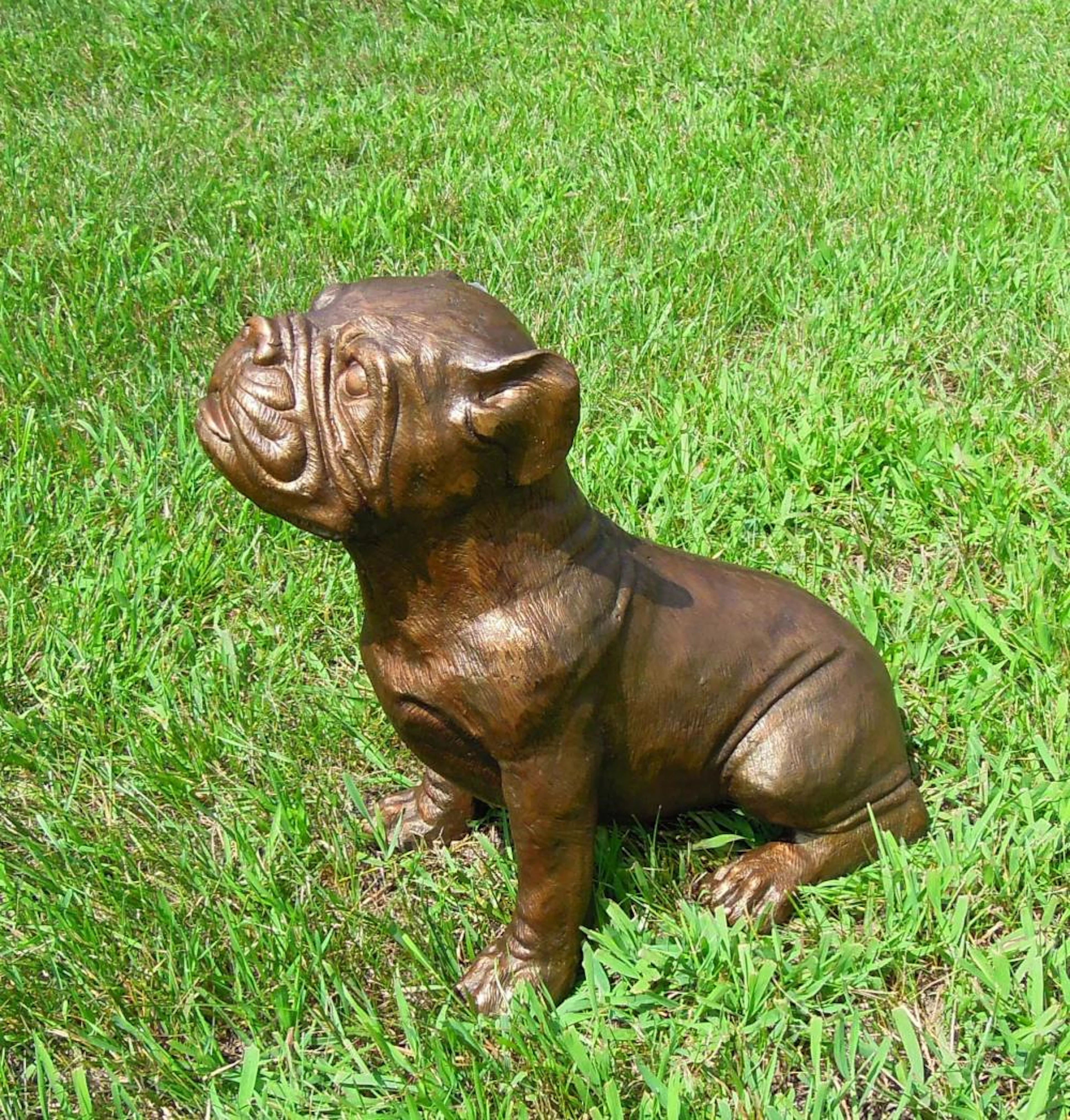 ADORABLE LIFE SIZE BRONZE SCULPTURE OF SEATED BULLDOG