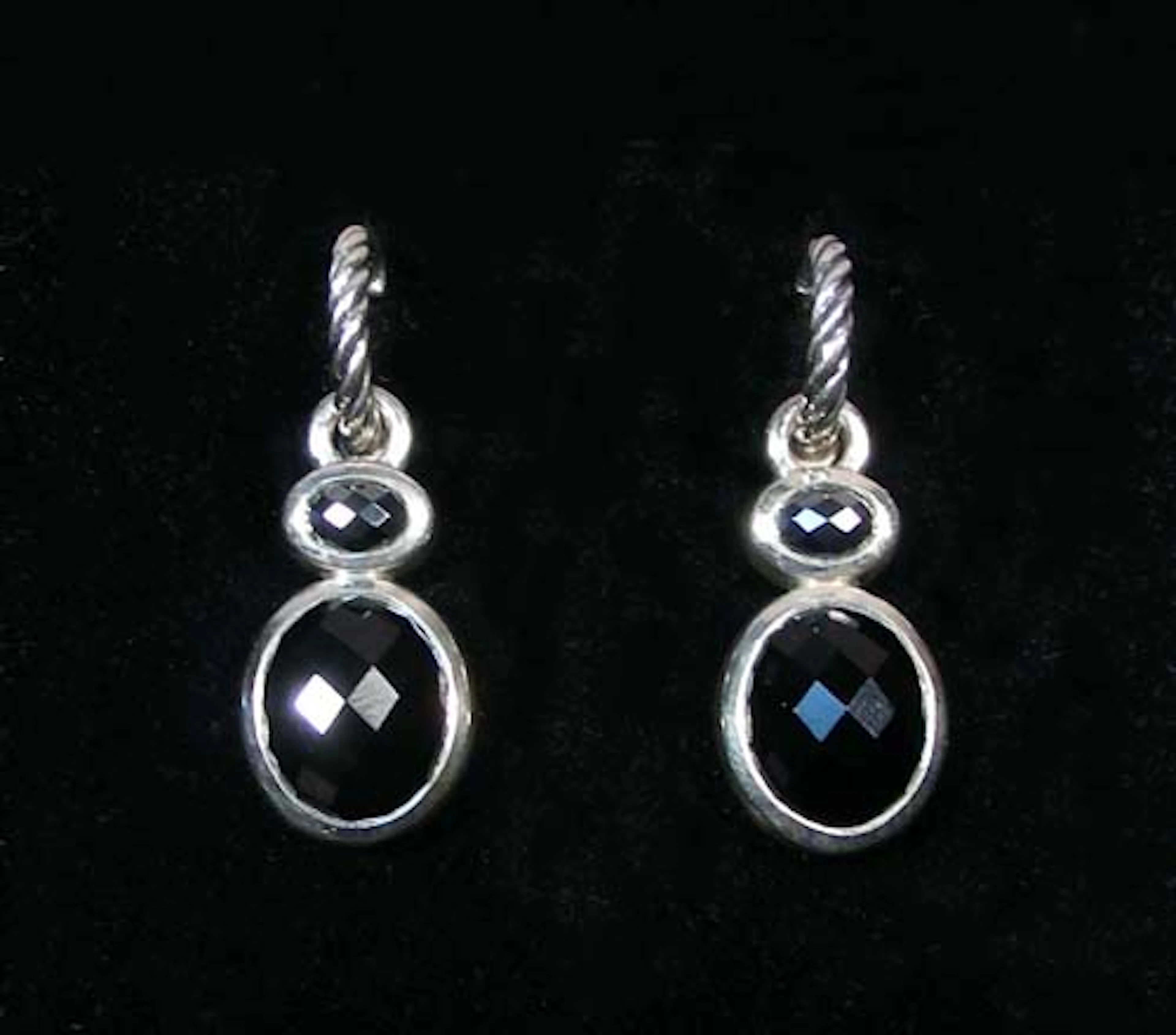 DESIGNER DAVID YURMAN STERLING & ONYX DANGLE EARRINGS