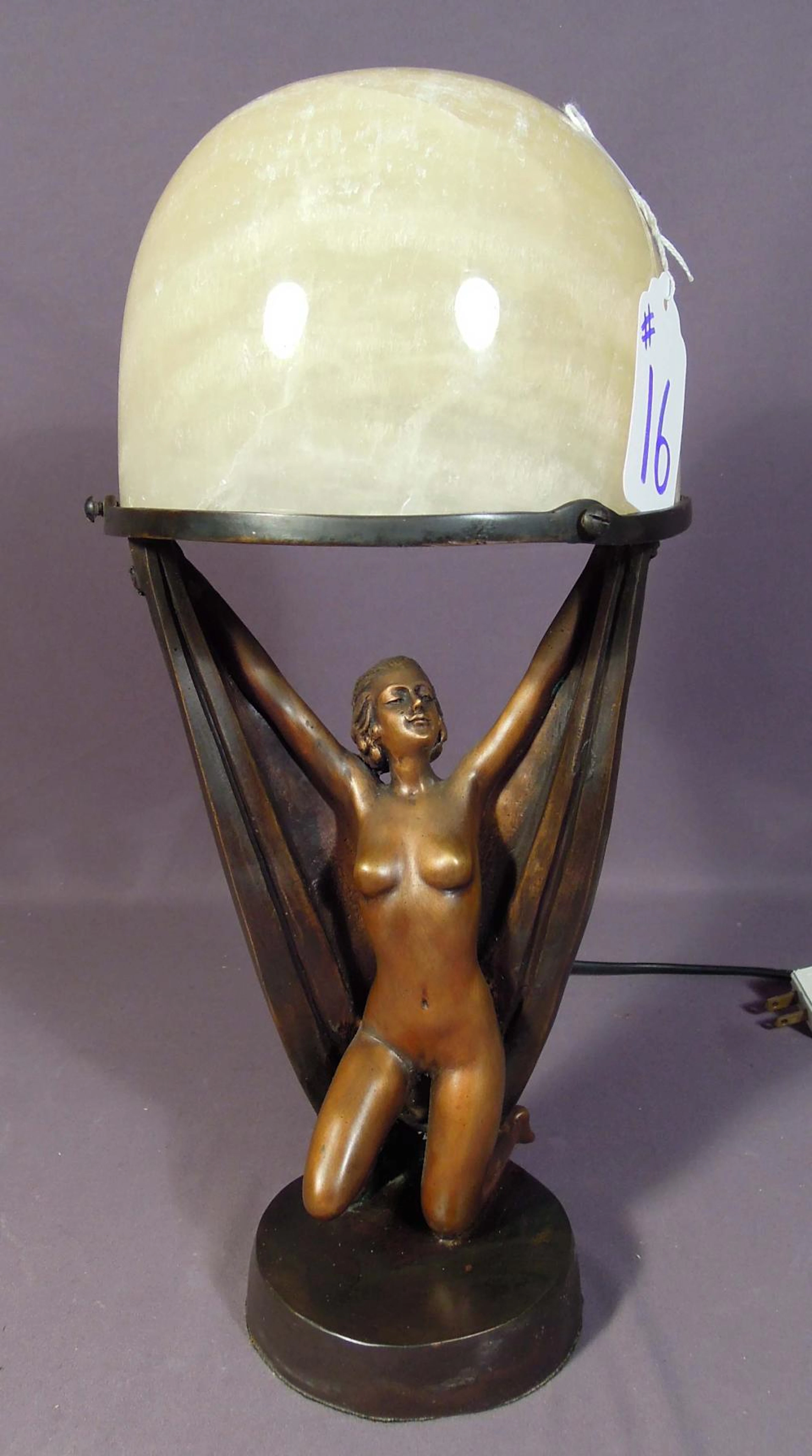 BEAUTIFUL VINTAGE ART DECO STYLE BRONZE & MARBLE FIGURAL LAMP