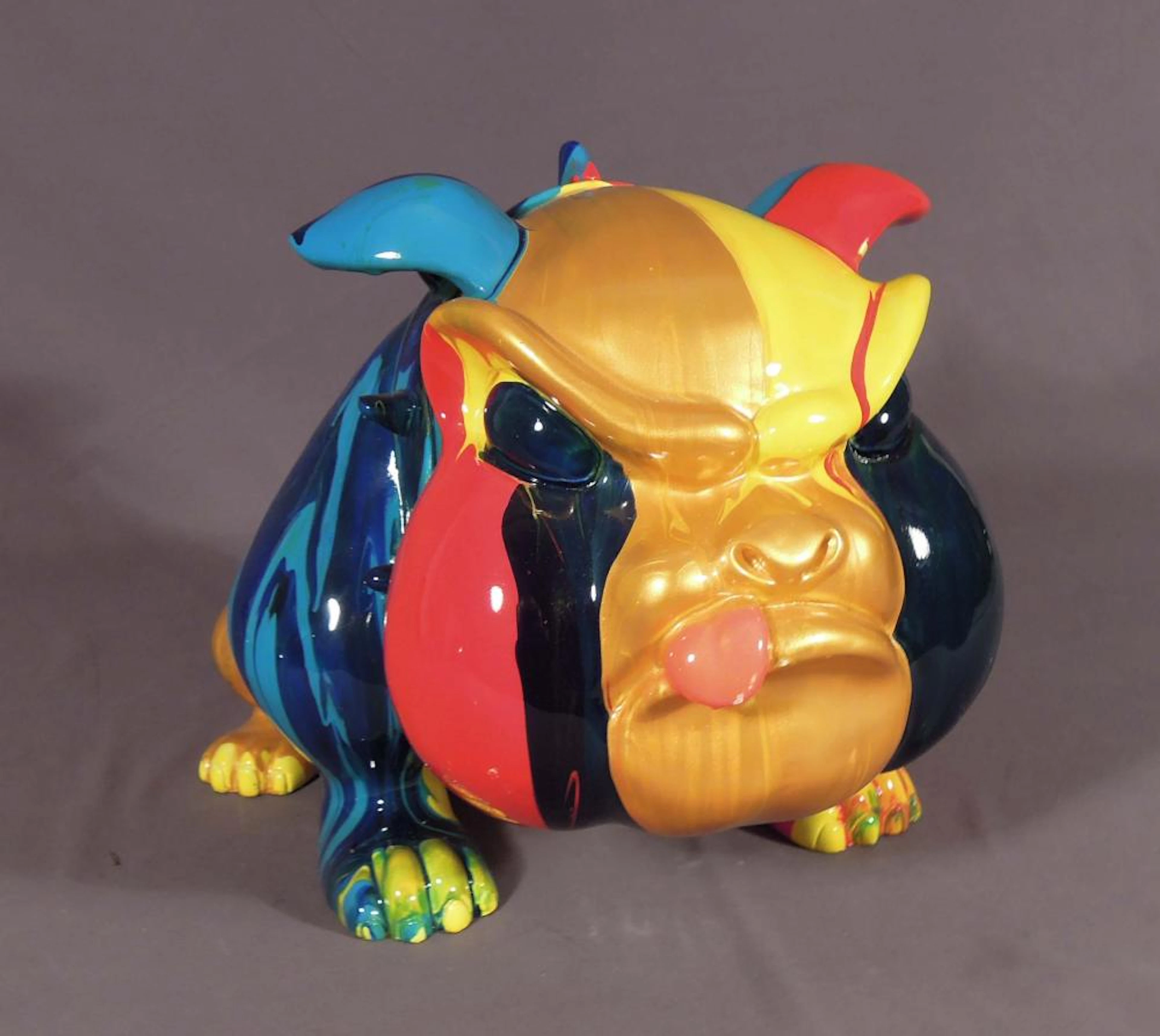 HAND PAINTED COMPOSITION SCULPTURE OF STANDING BULLDOG