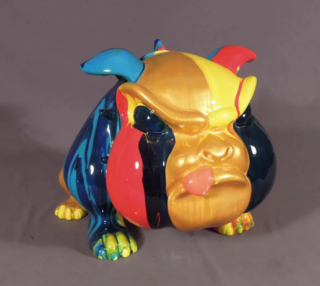 HAND PAINTED COMPOSITION SCULPTURE OF STANDING BULLDOG