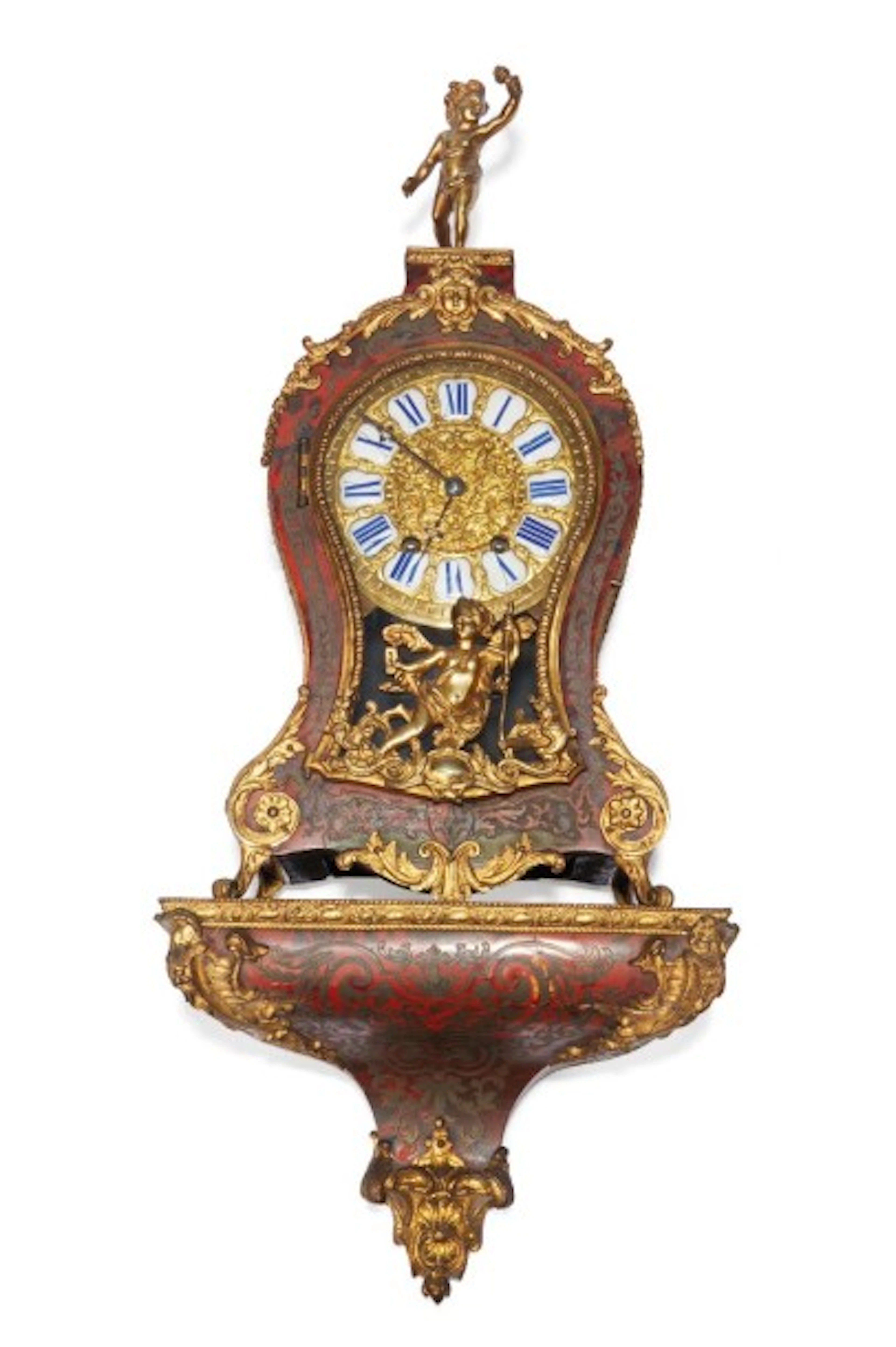Cartel de forme violonée et sa console en marqueterie Boulle...