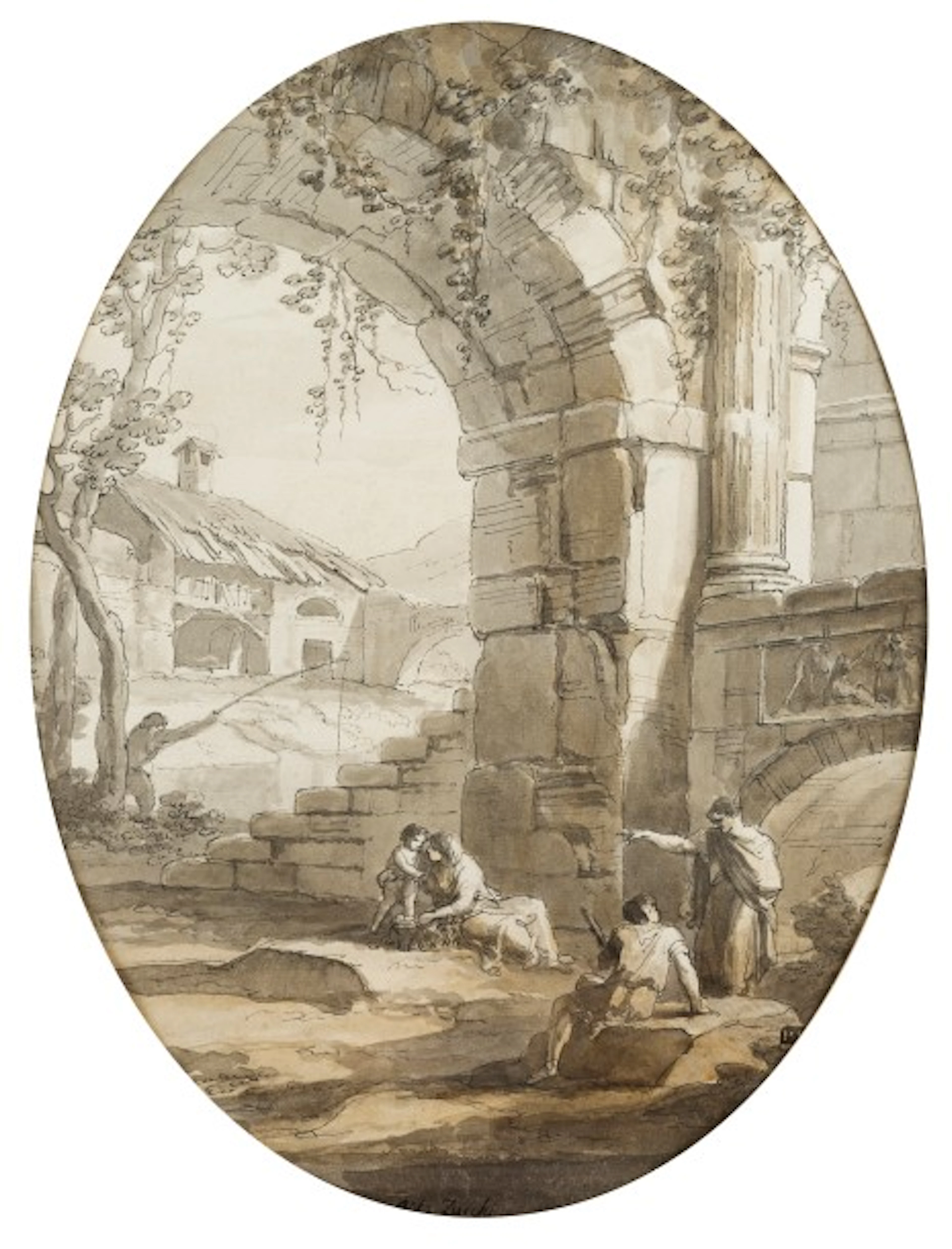 Antonio ZUCCHI (Venise 1726 - Rome 1795)Caprice architectural animéAquarelle