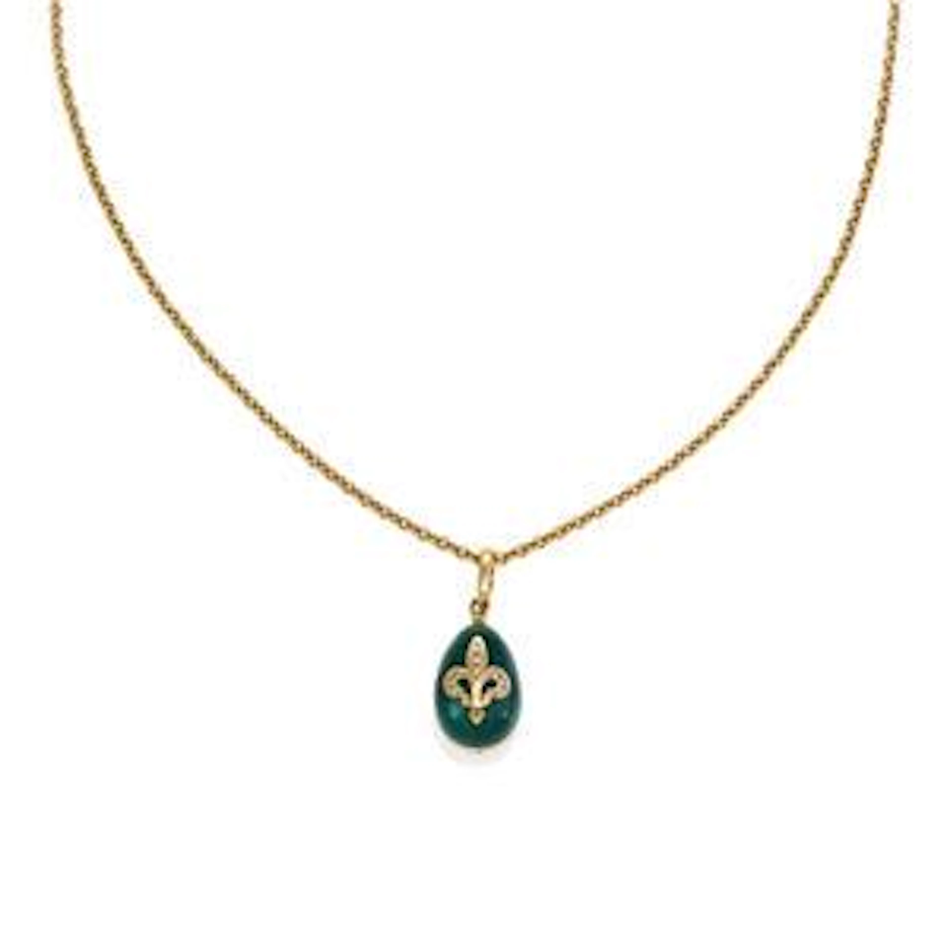 Faberge Diamond Green Enamel 18k Yellow Gold Egg