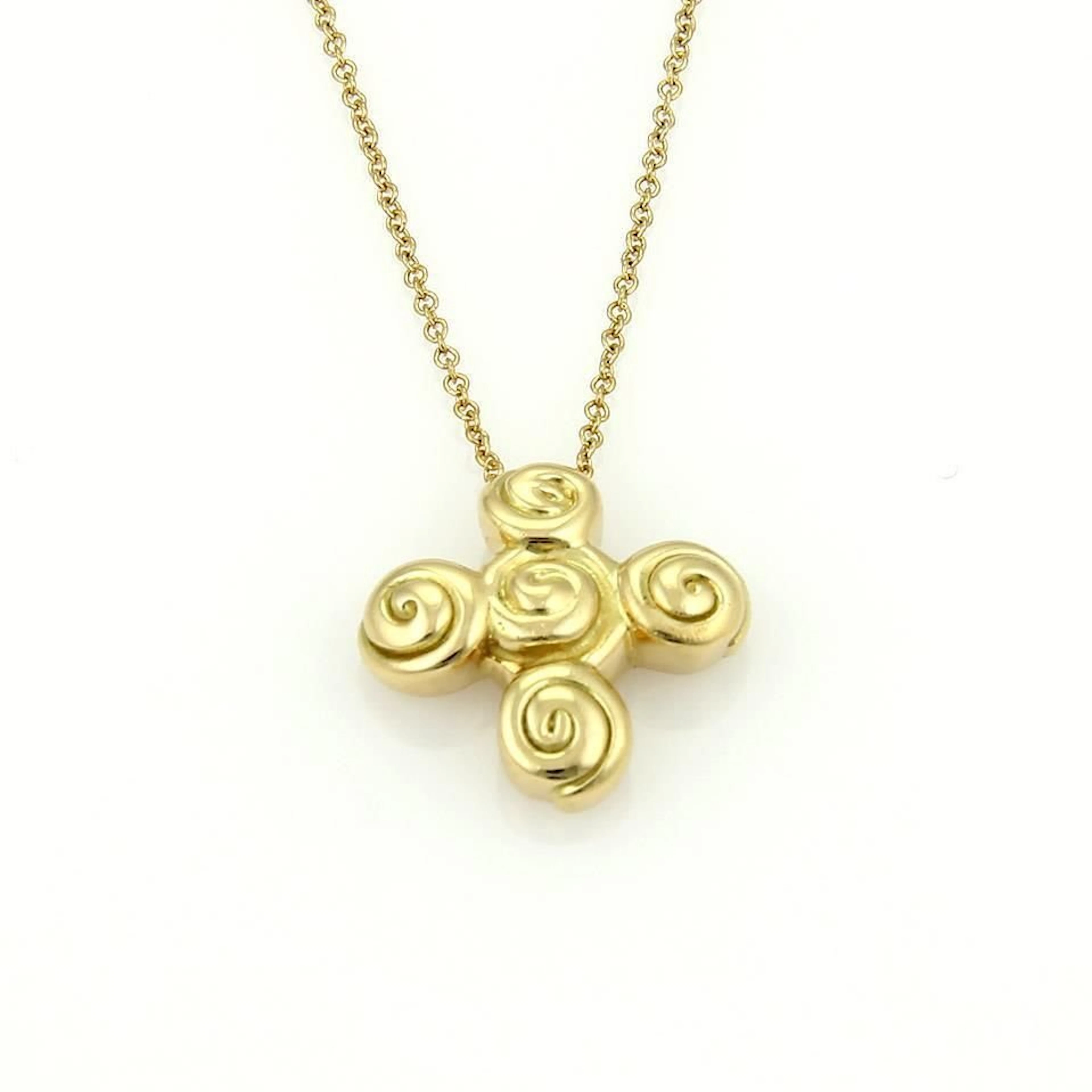 Tiffany & Co. 18K Yellow Gold Spiro Swirl Cross Pendant