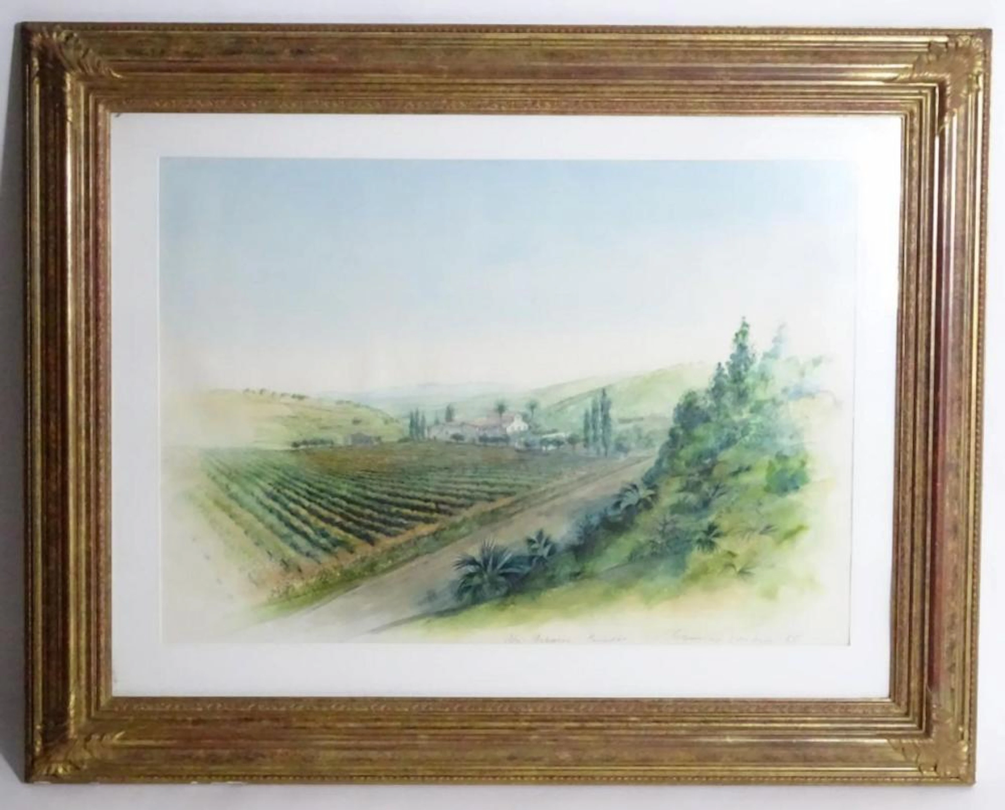 Indistinctly signed, 20th century, Spanish School, Watercolour, Vineyards near Penedes, Spain. Title
