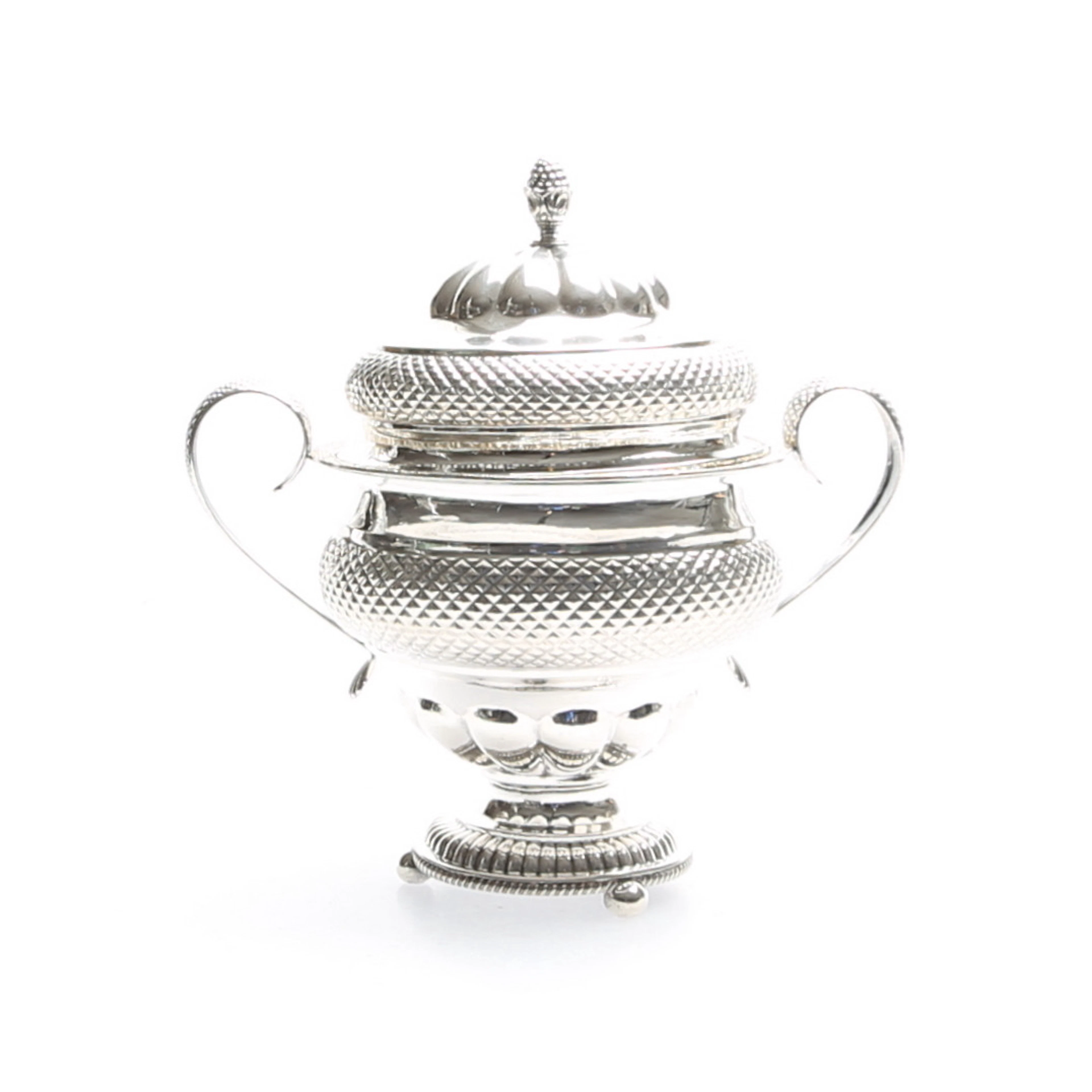 SOCKERSKÅL med lock, silver, Kalmar, Carl Gustaf Högstedt, endast mästarstämpel, verksam 1819-1841, (1850).
