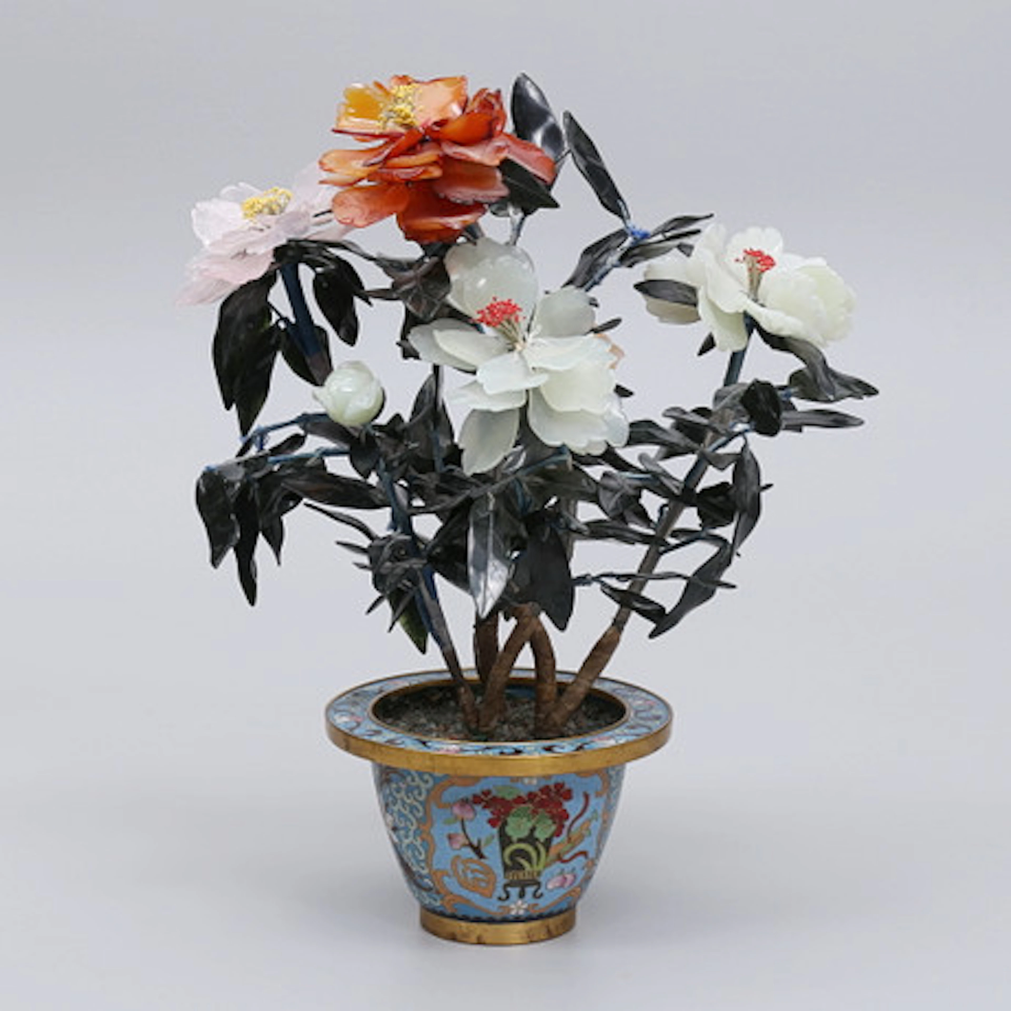 SKULPTUR, träd med blommar,av glas och jad…