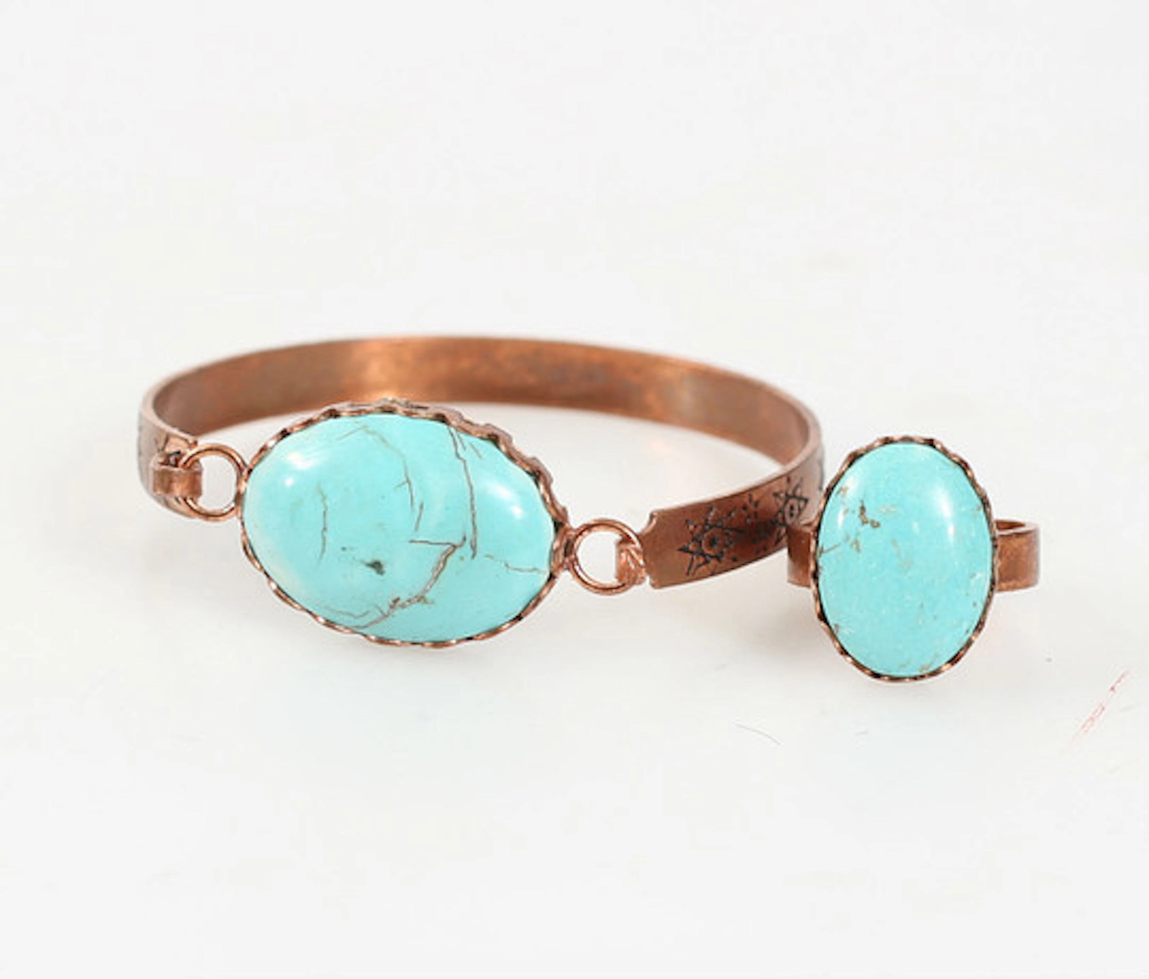 ARMBAND OCH RING, koppar och turkoser, 2...