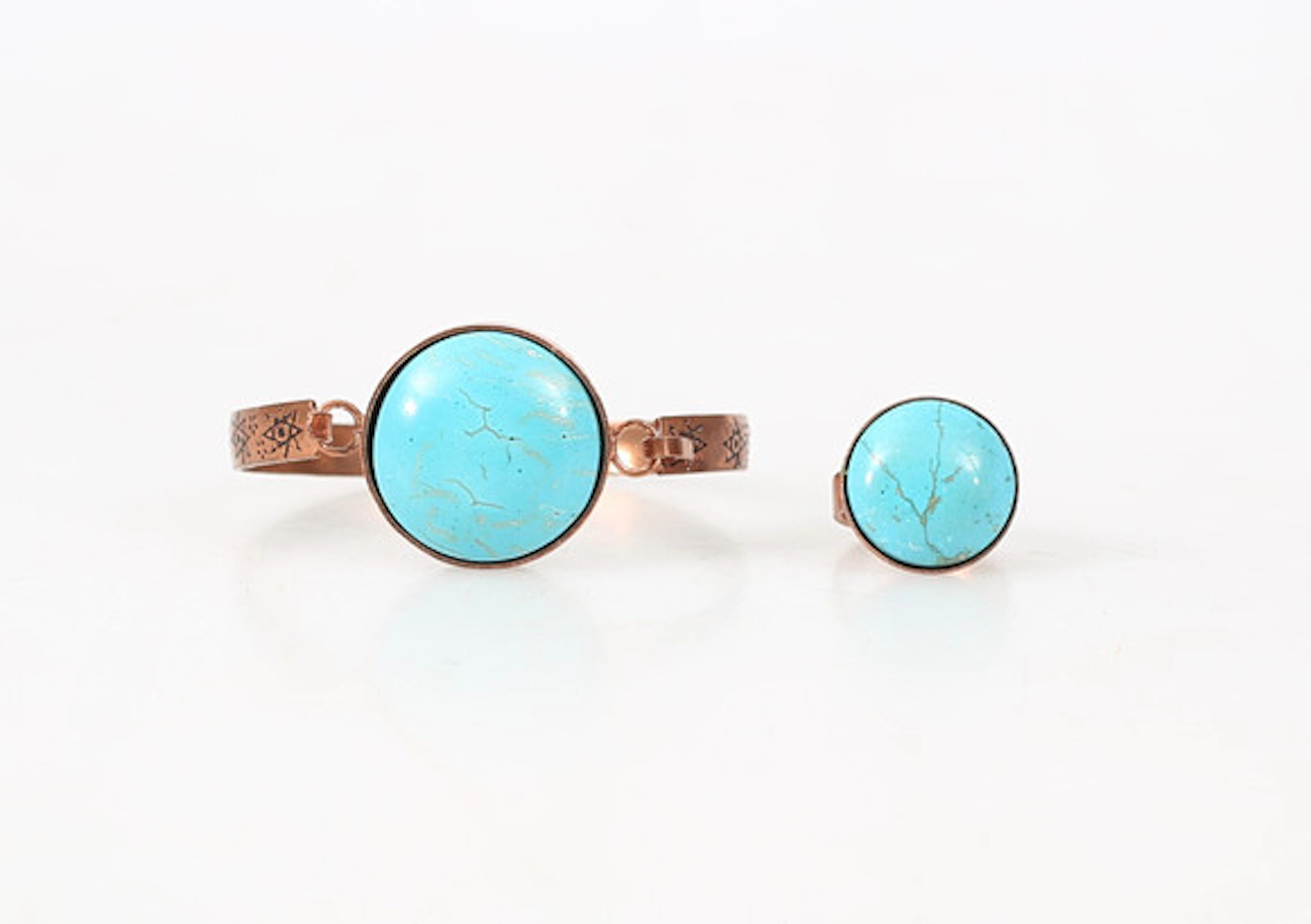 ARMBAND OCH RING, koppar och turkoser, 200…