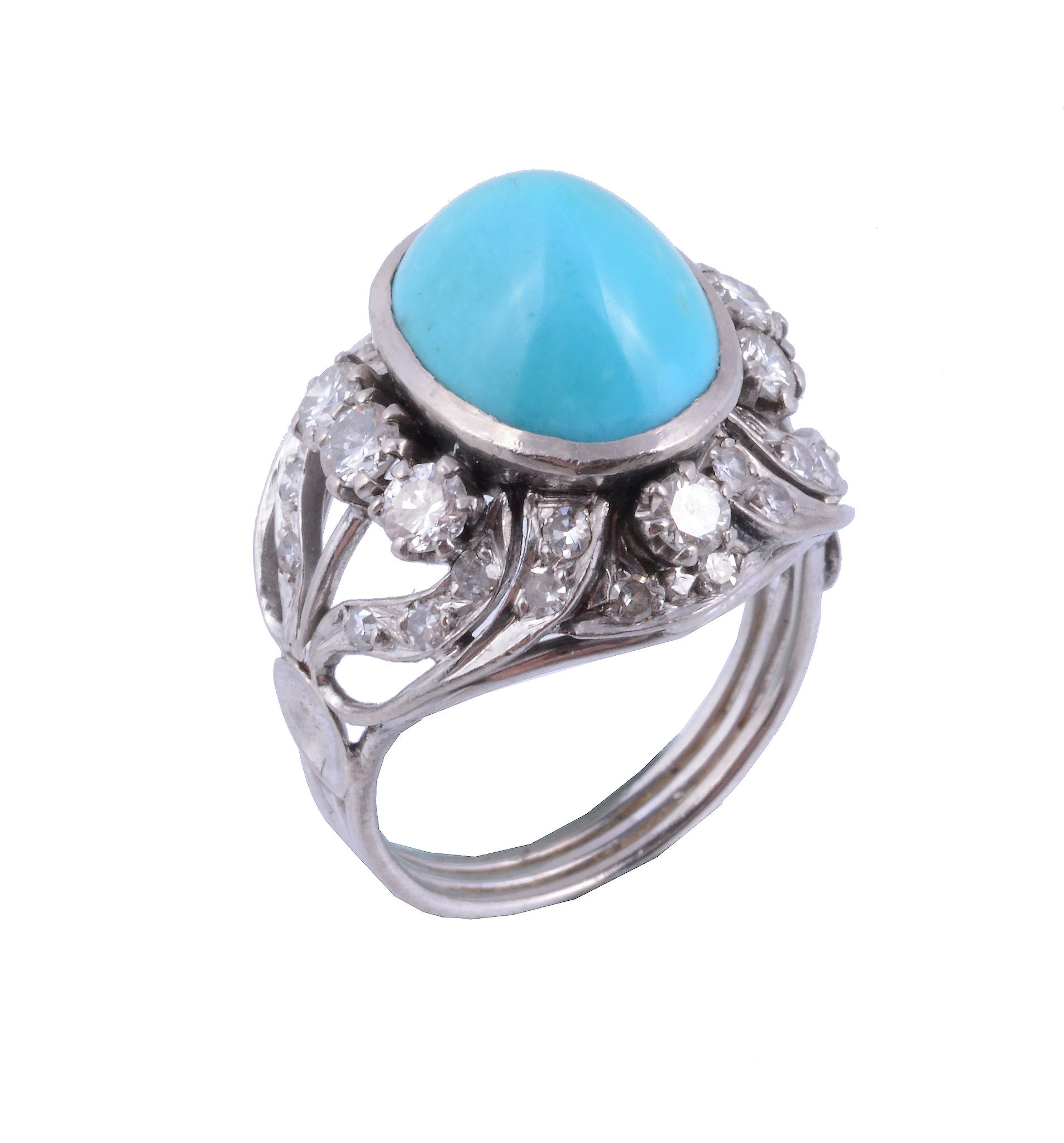 A turquoise and diamond dress ring, circa 1960