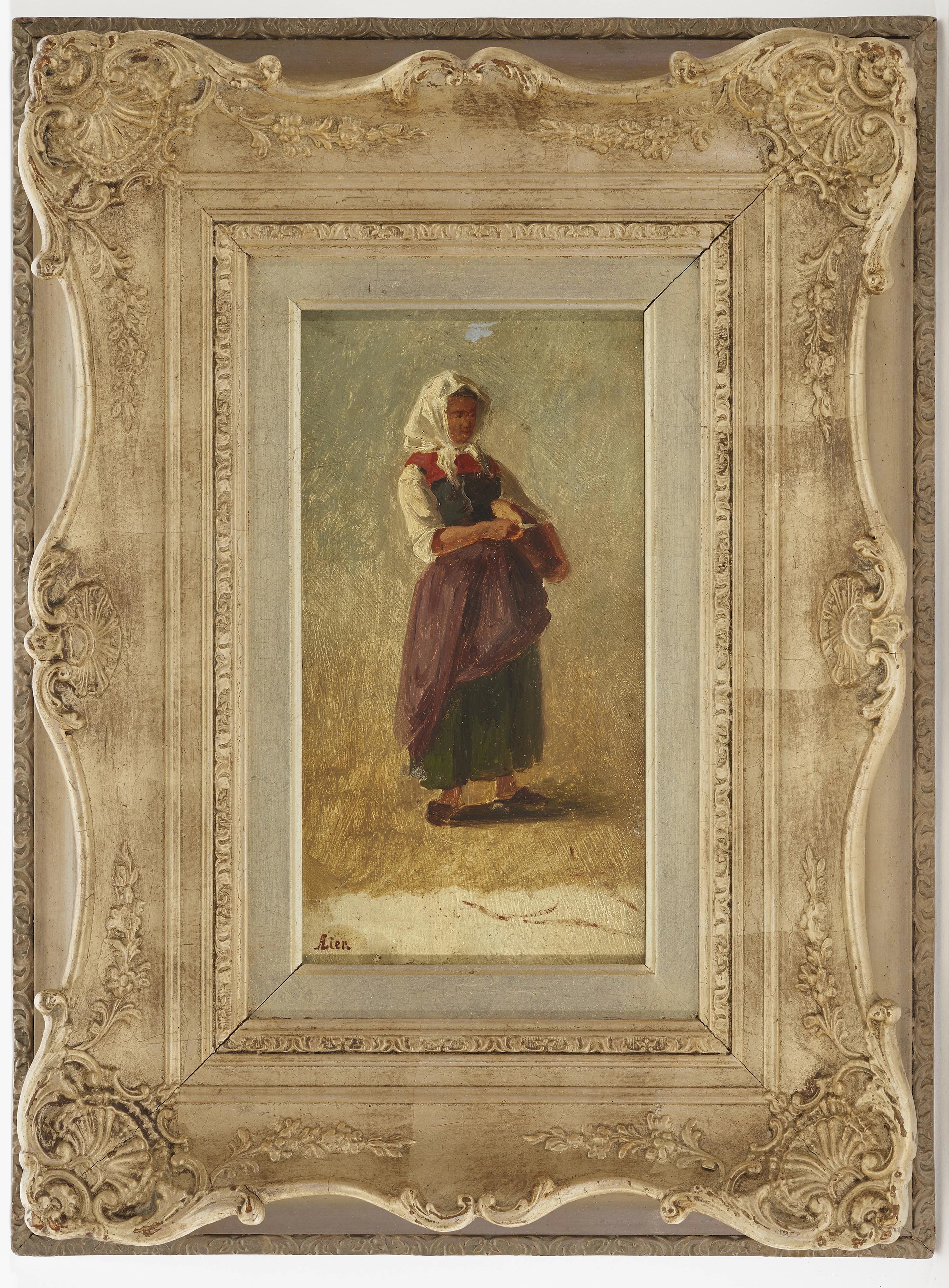 ADOLF LIER (1826 HERRNHUT - 1882 WAHREN/SÜDTIROL), UM 1860. BAUERNMÄDCHEN mit LAIB BROT.