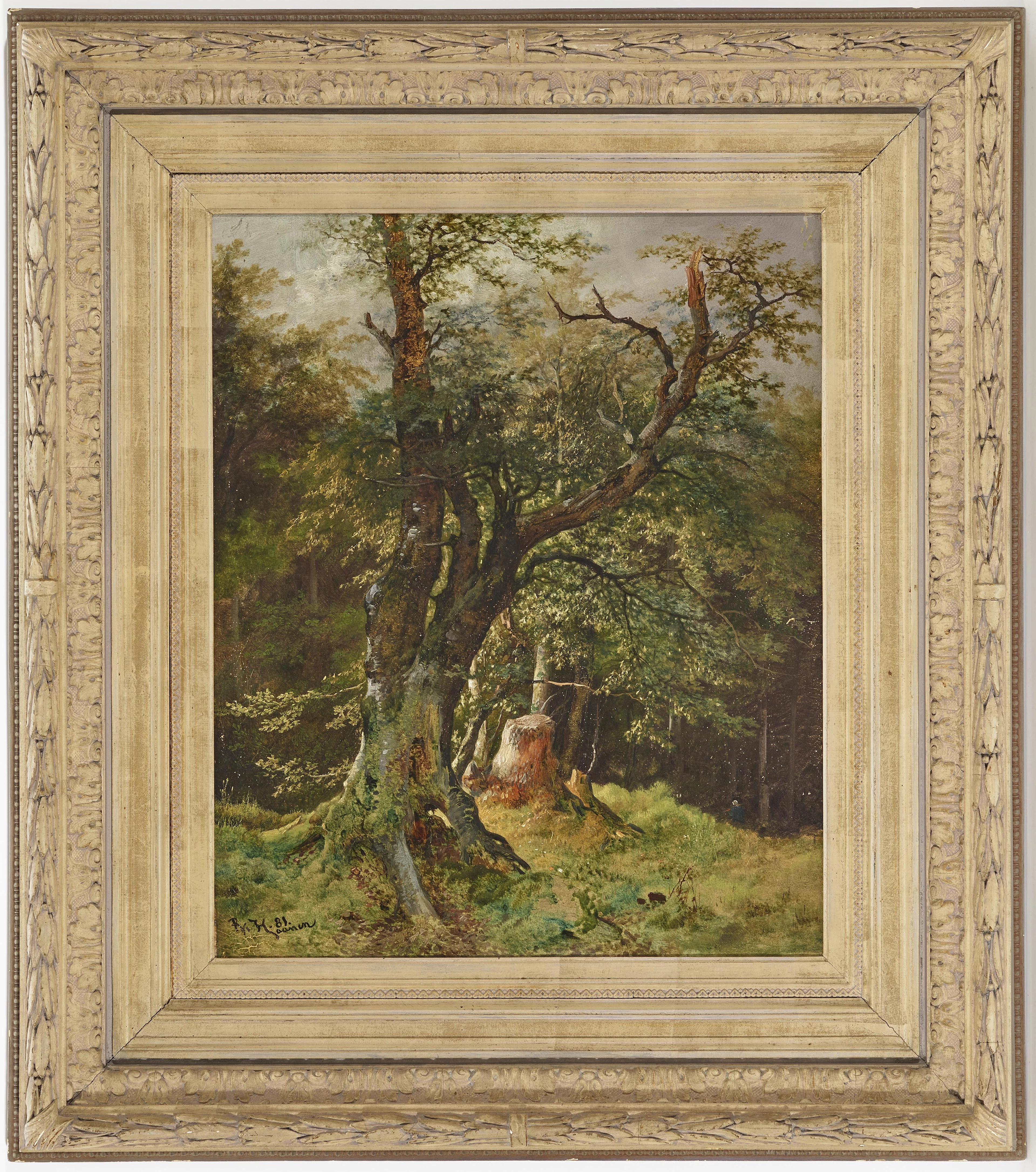 REMIGIUS A. VAN HAANEN (1812 OOSTERHOUT - 1894 BAD AUSSEE). Knorriger Baum auf Waldlichtung.