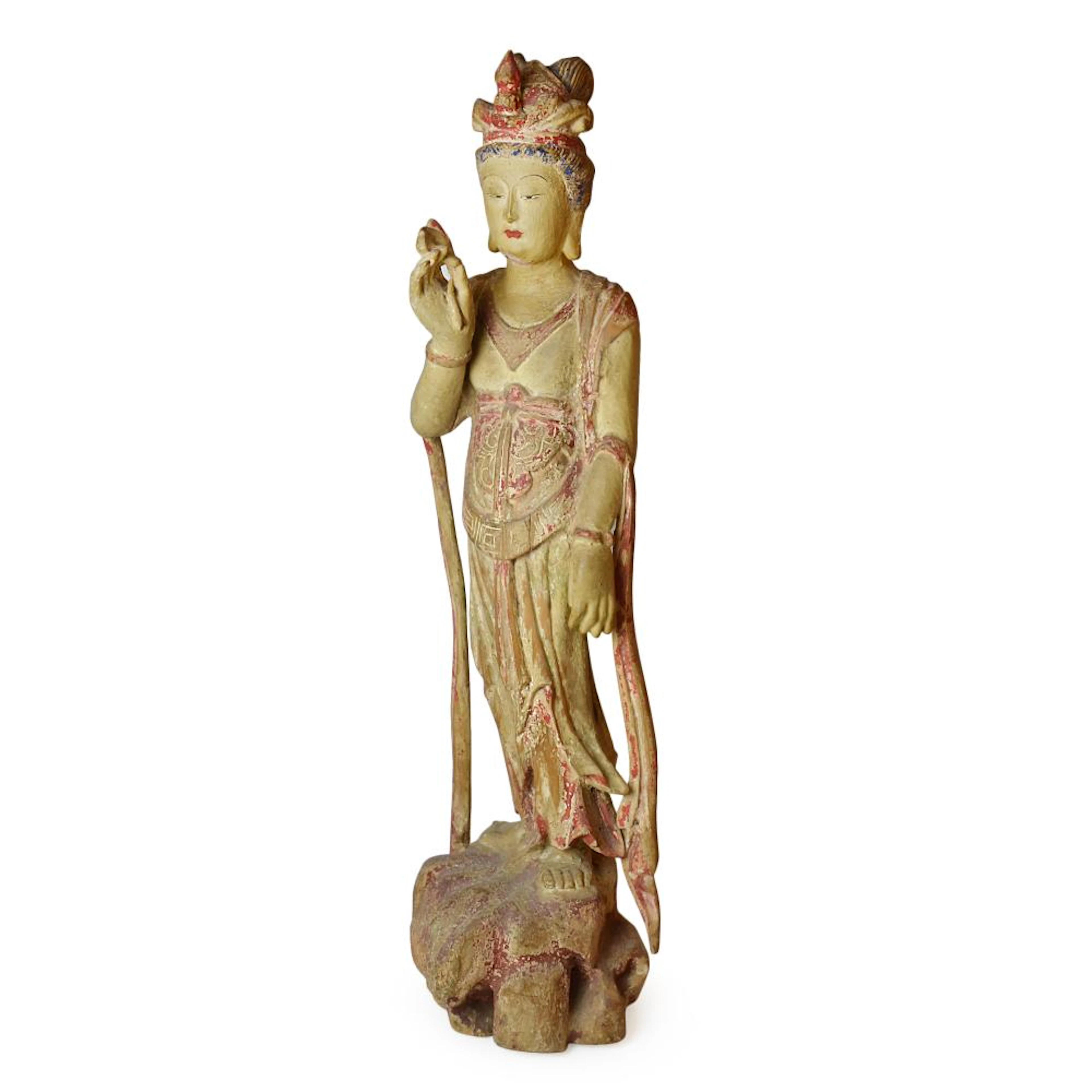 Tang Dynasty, Polychrome Painted Wood Sculpture of Guanyin 唐 木雕彩绘观音立像