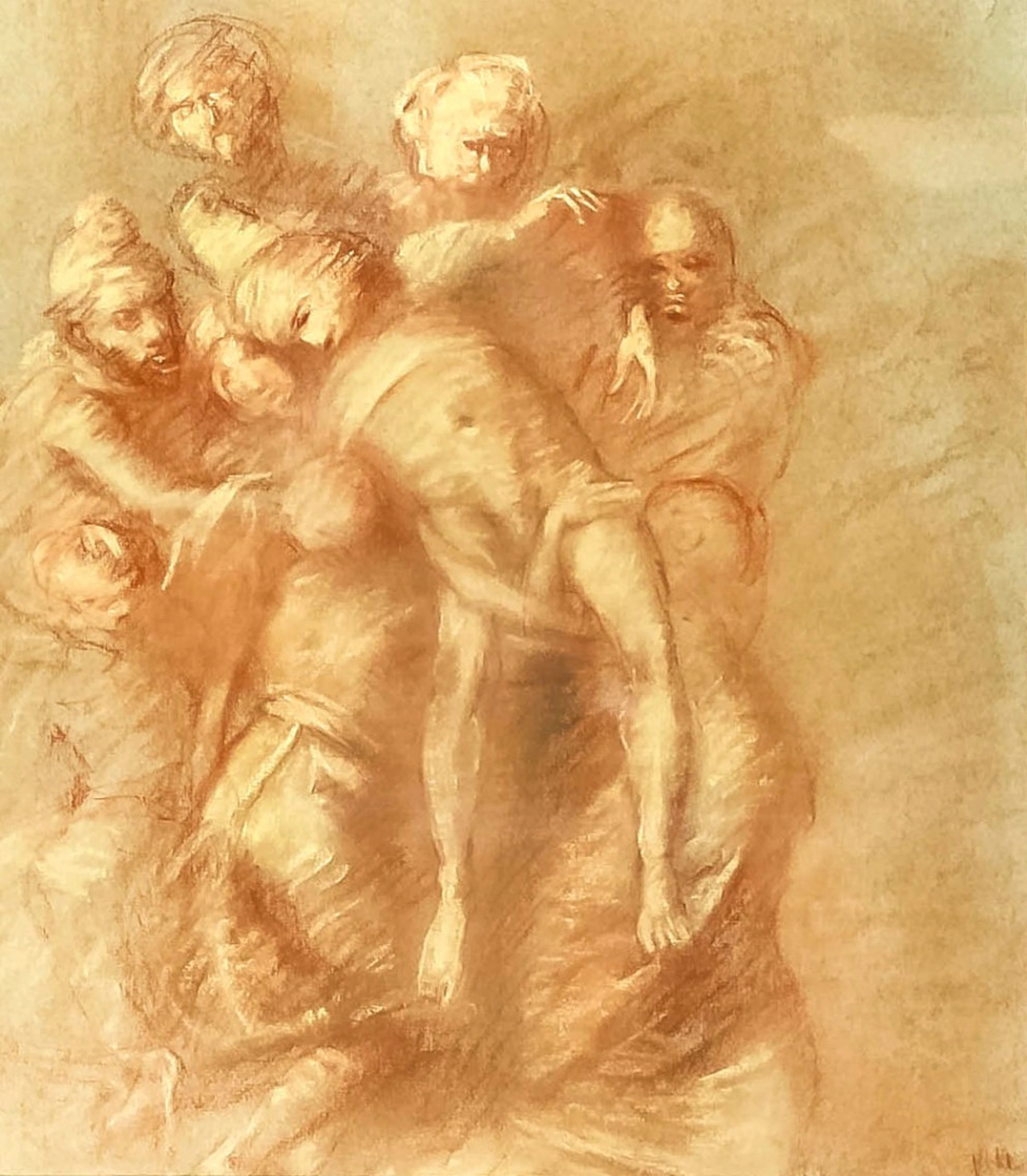 ***Tom Keating (1917-1984) - Sanguine drawing - "The Deposition"...