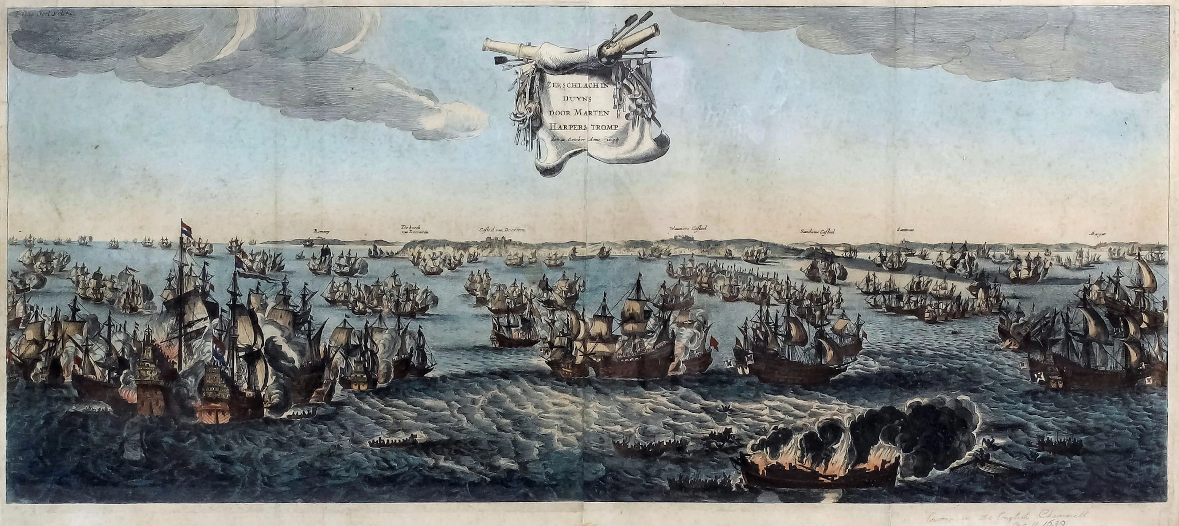 17th Century Dutch school - Coloured engraving - Admiral Marten...
