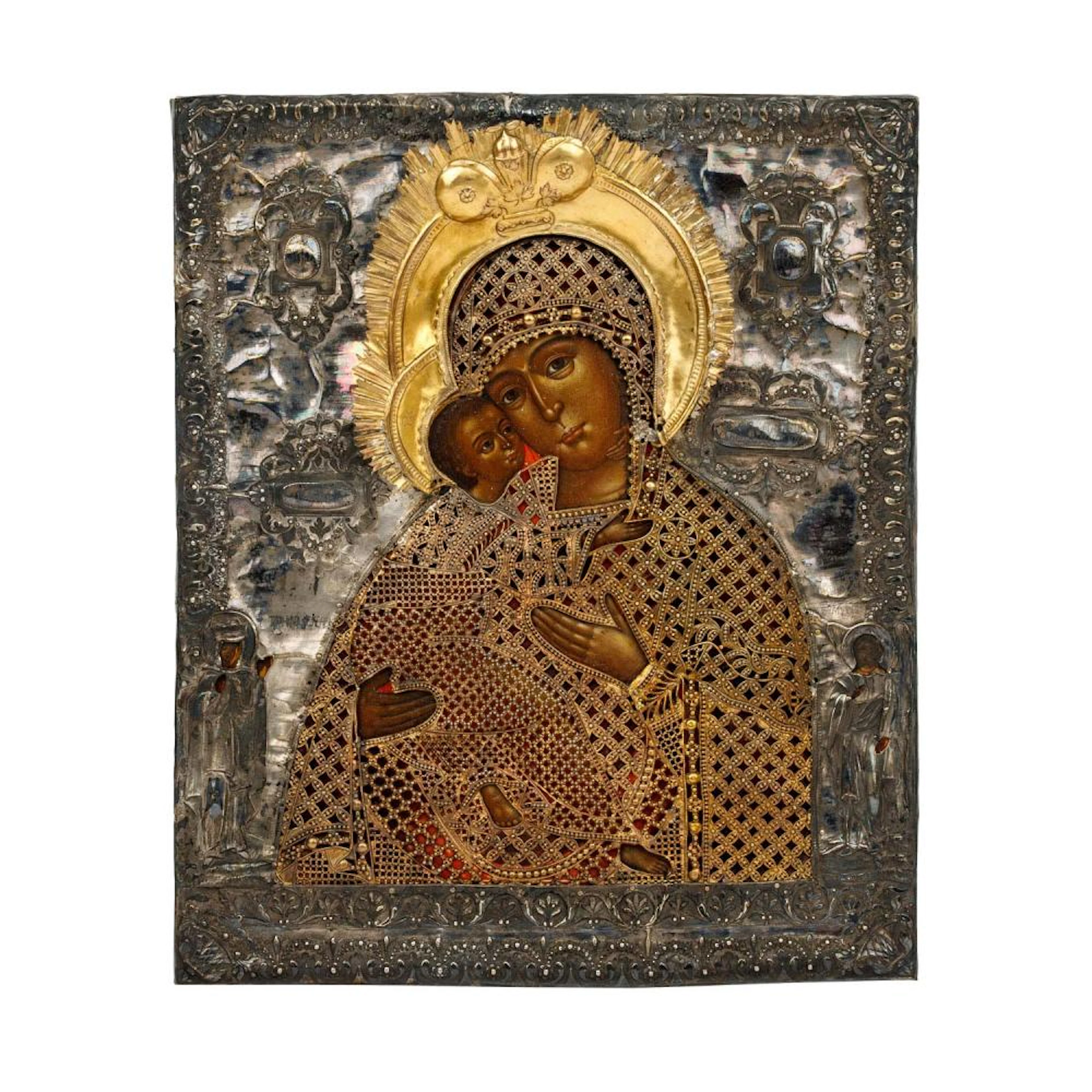 ICON "Mother of God Vladimirskaya" with oklad, Russia around 1830,