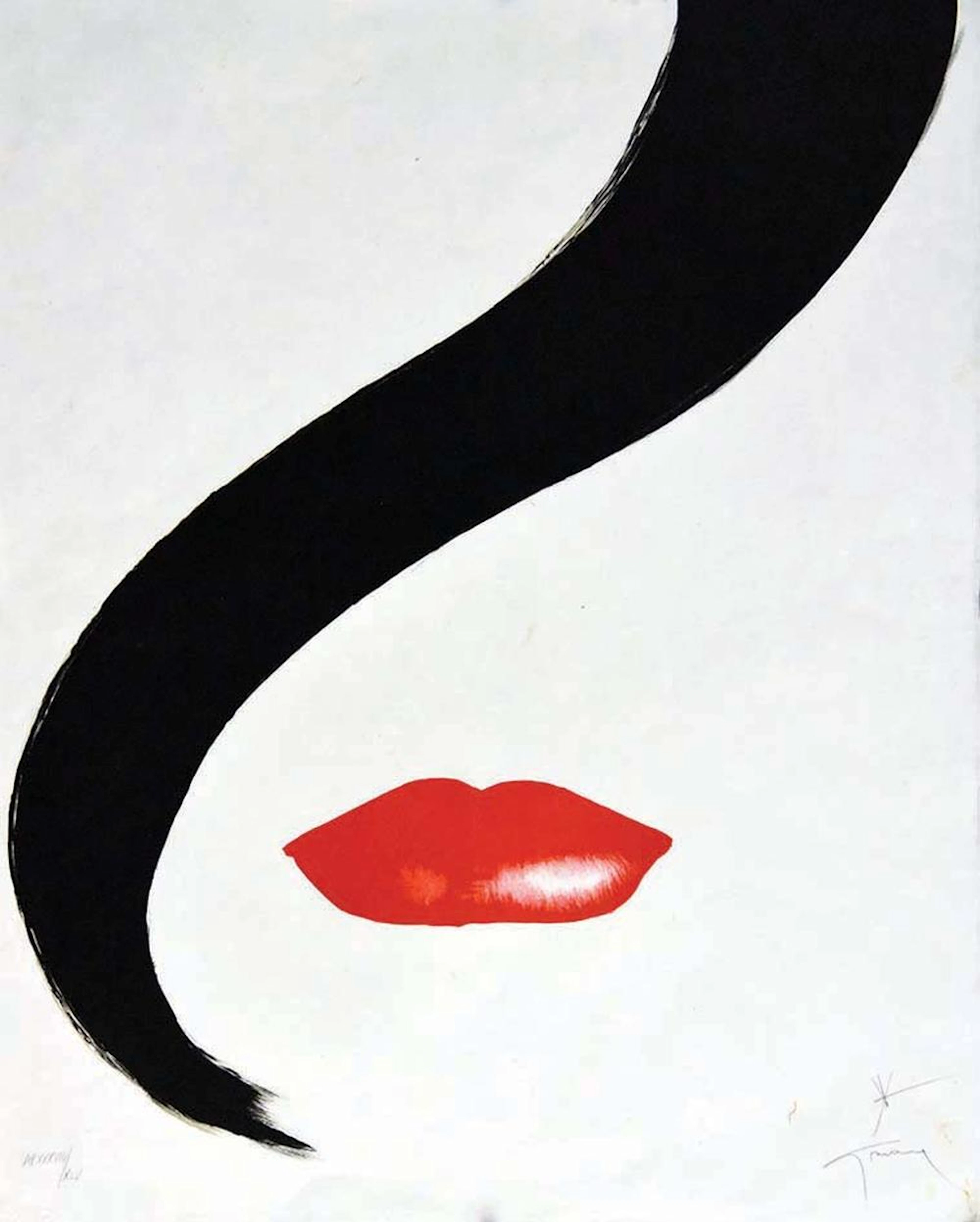 Rouge baiser rouge à levre signée au crayon numérotée 38/65 par René Grau 1988