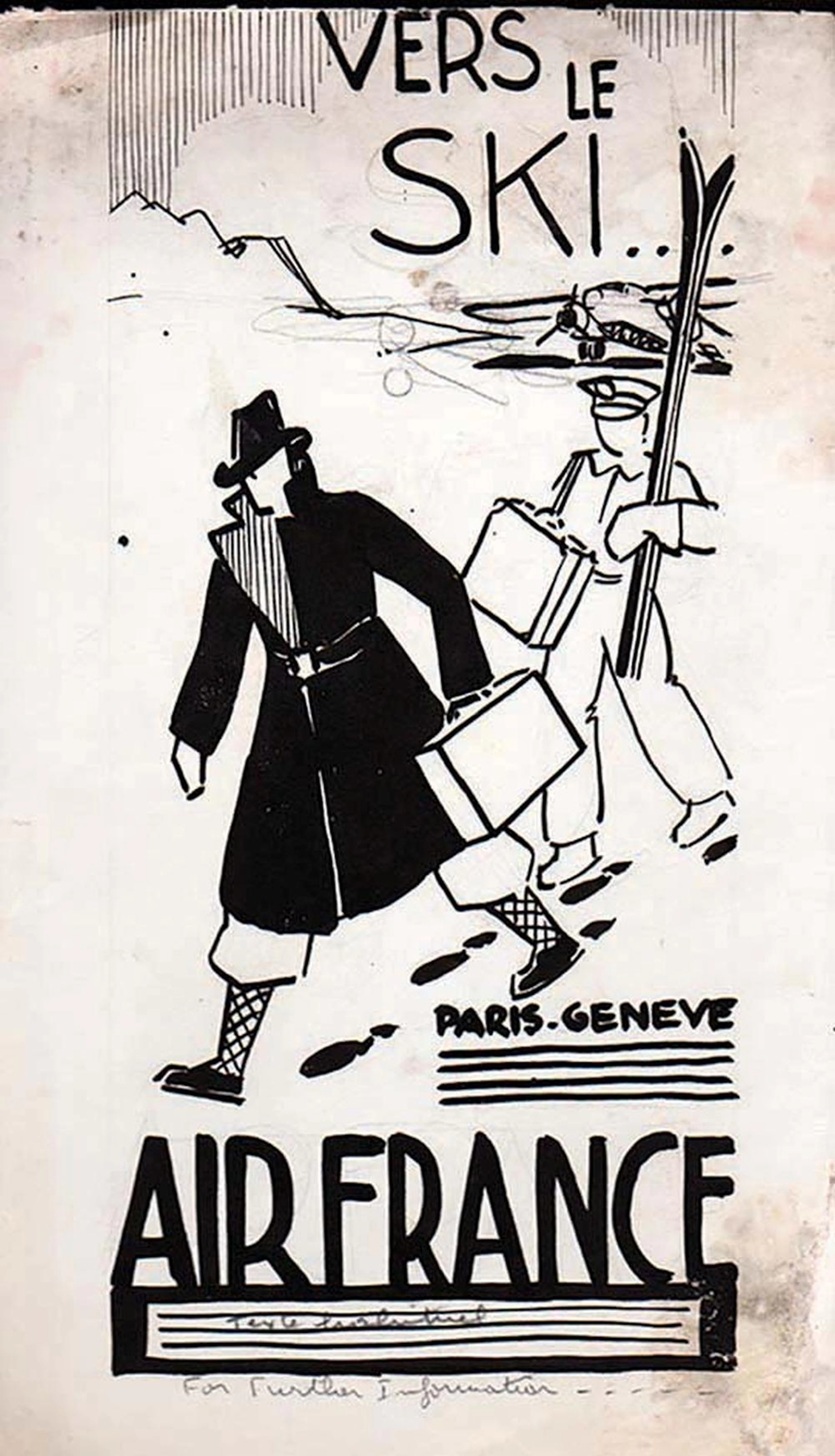 SKI / SKIING TRAVEL POSTER & GOUACHES - DOOB - Vers le Ski ?Paris Ge