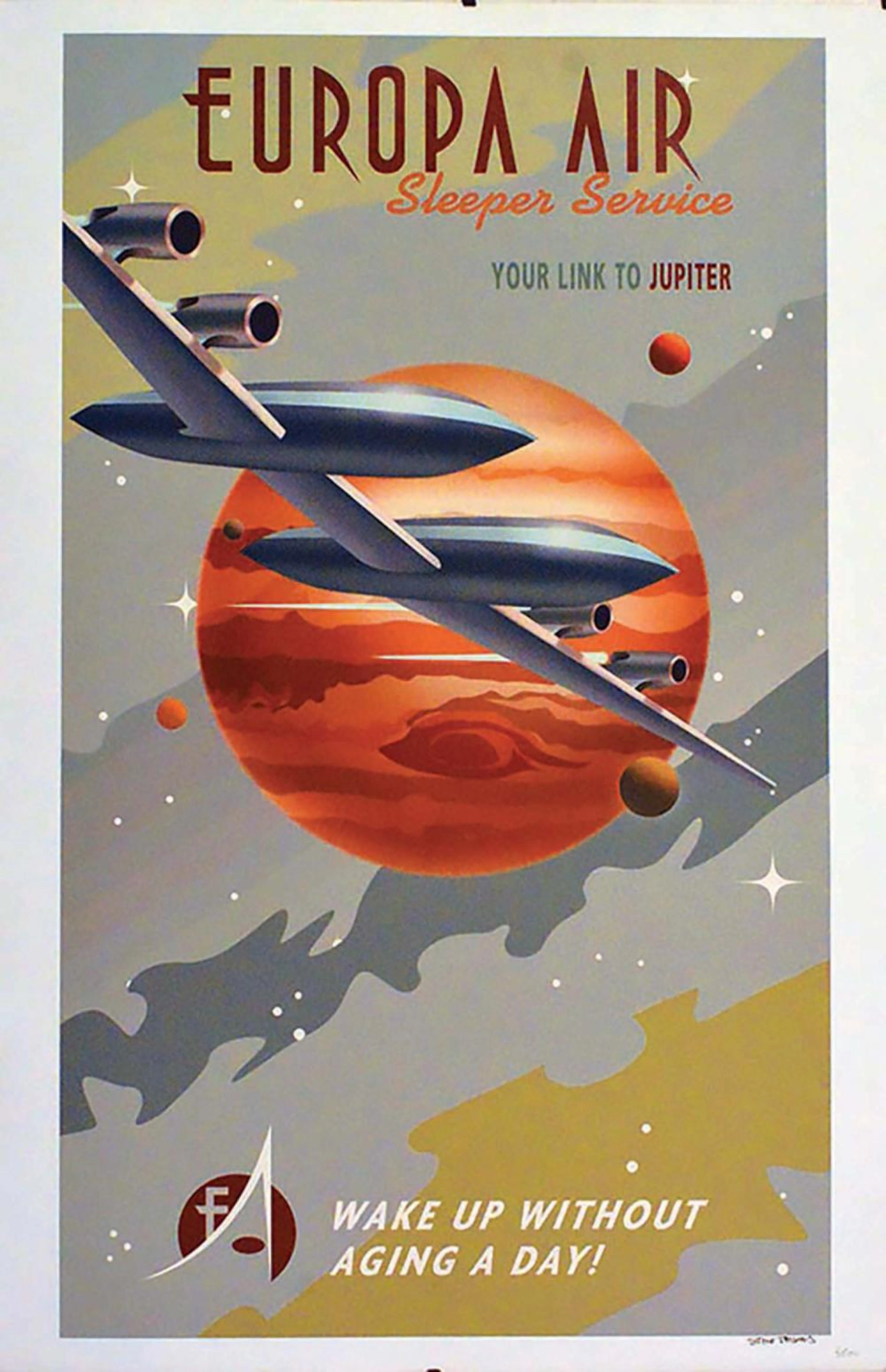 Europa Air Sleepe Jupiter affiche signée par Steve Thomas