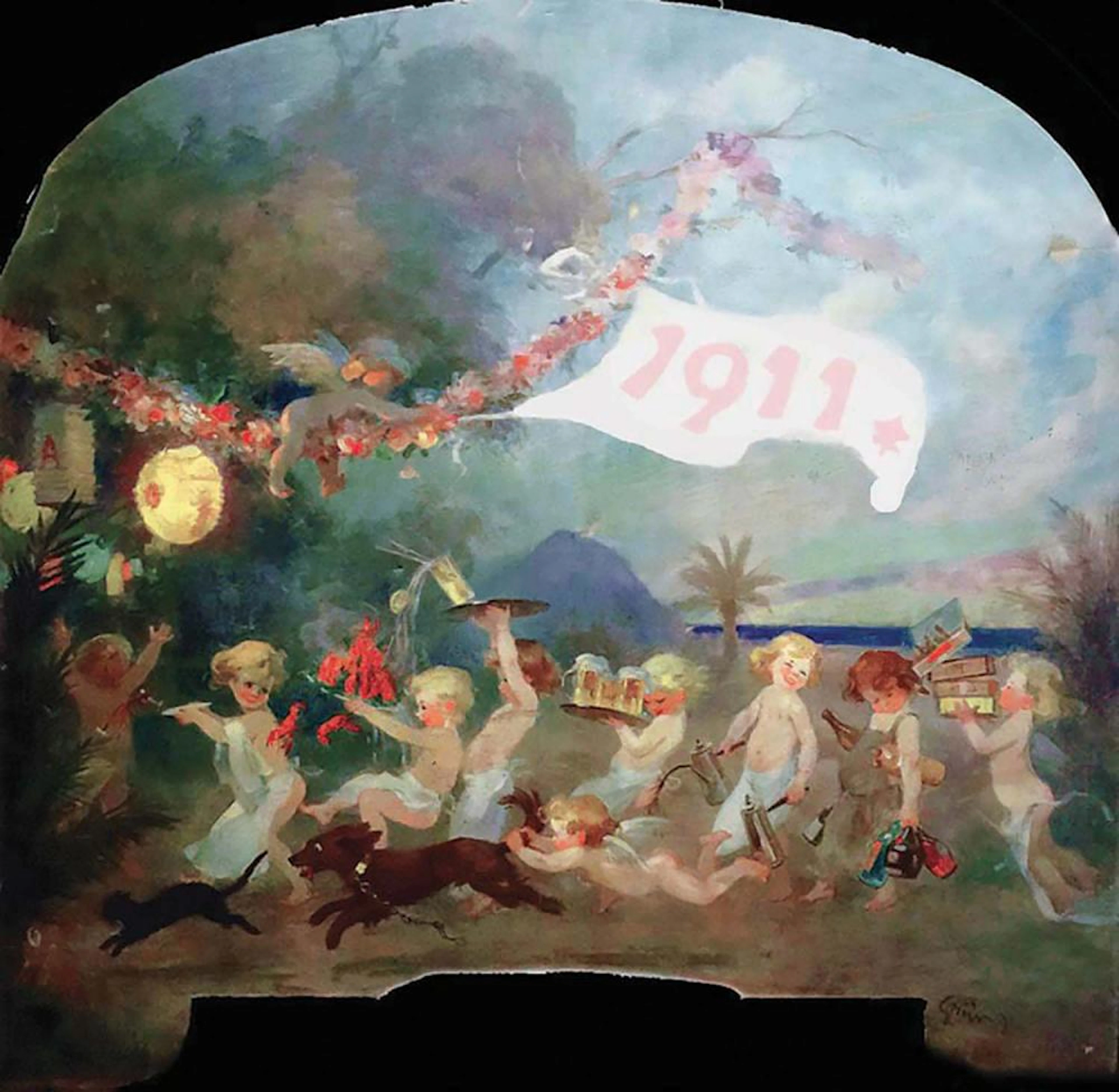 Carnaval de Nice 1911 Très grande & belle huile signée...