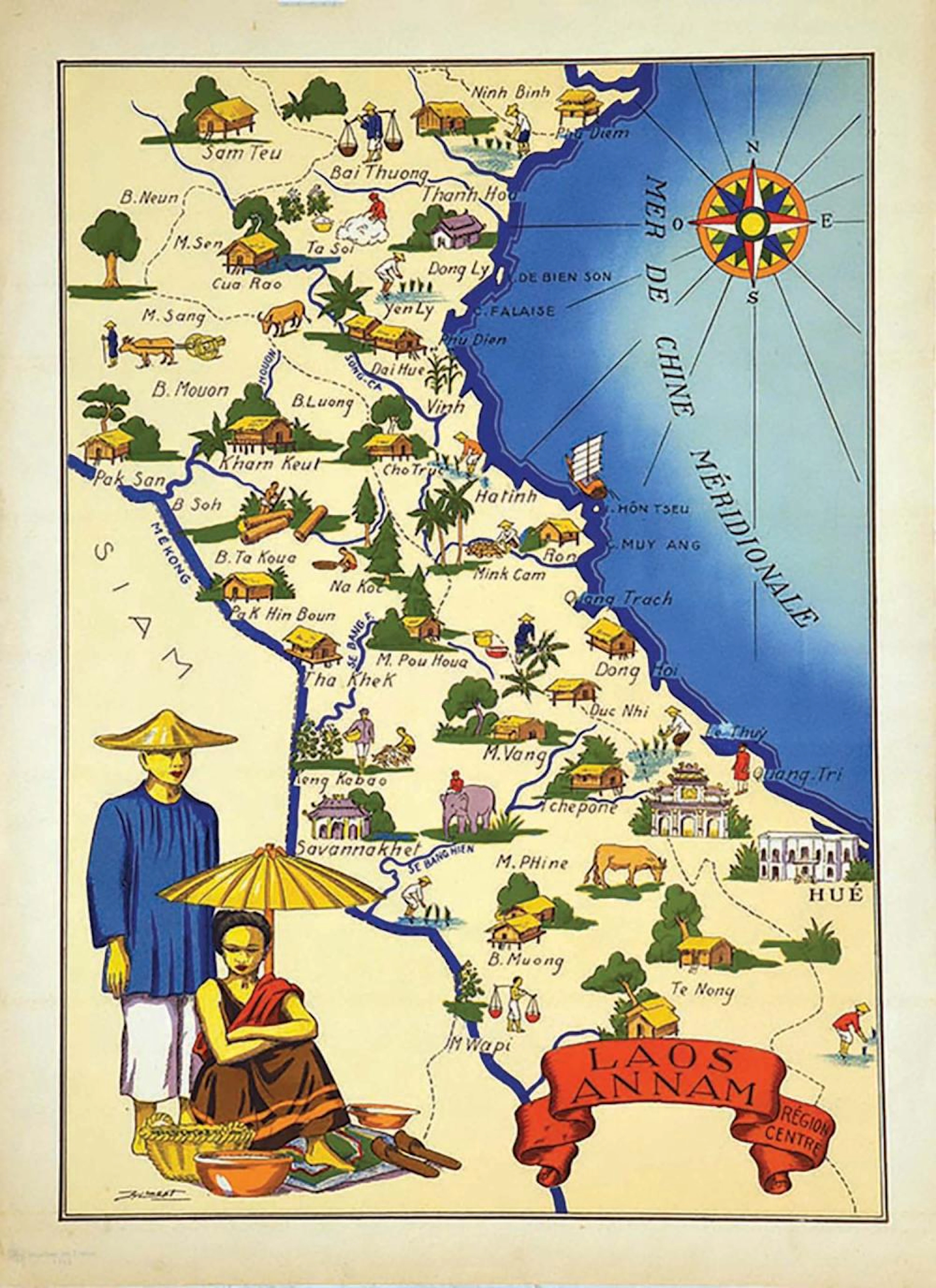 Laos Annam Région Centre Carte Illustrée