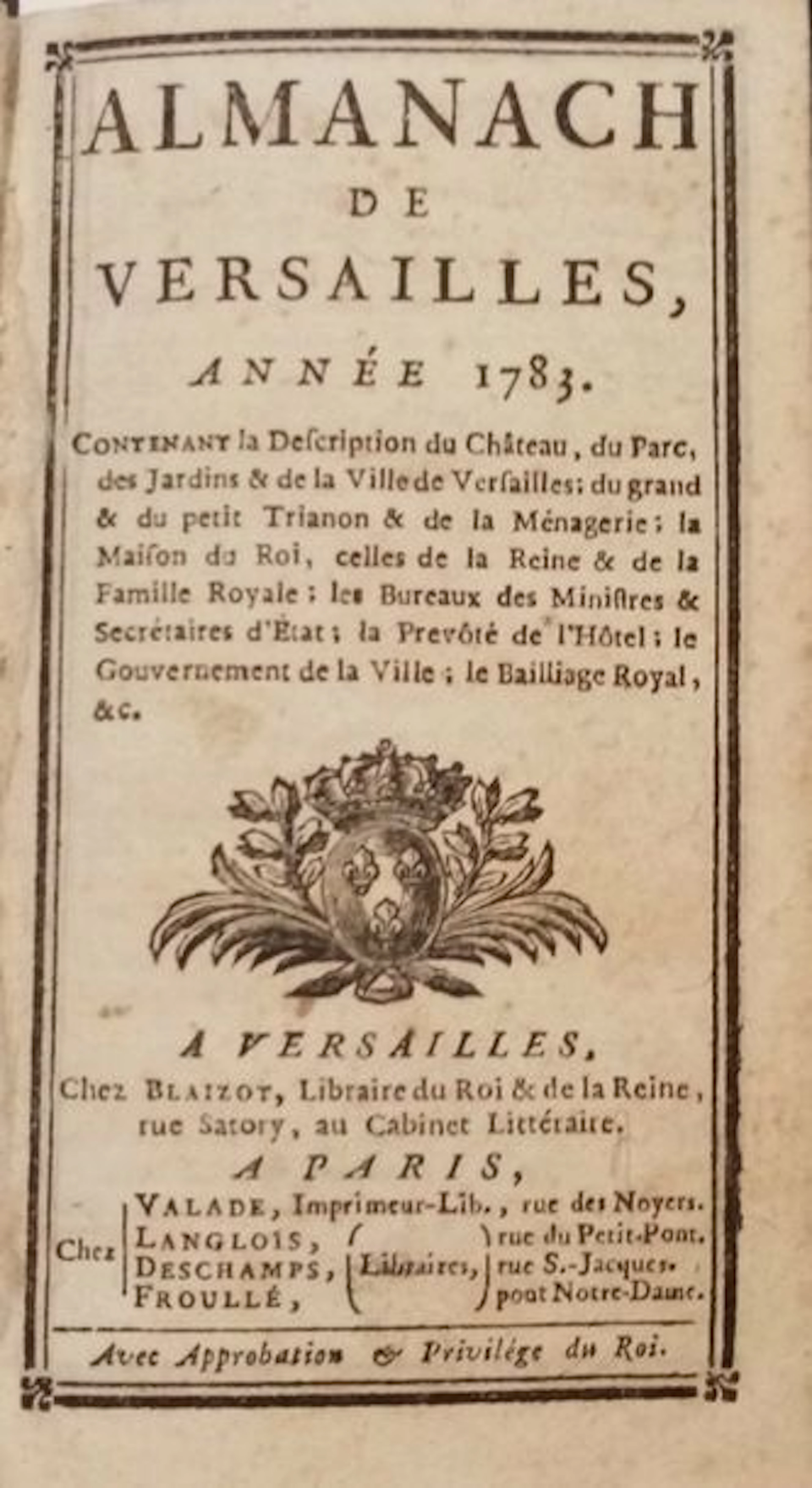 ALMANACH de Versailles, année 1783 contenant... - Lot 16 - Eric Caudron
