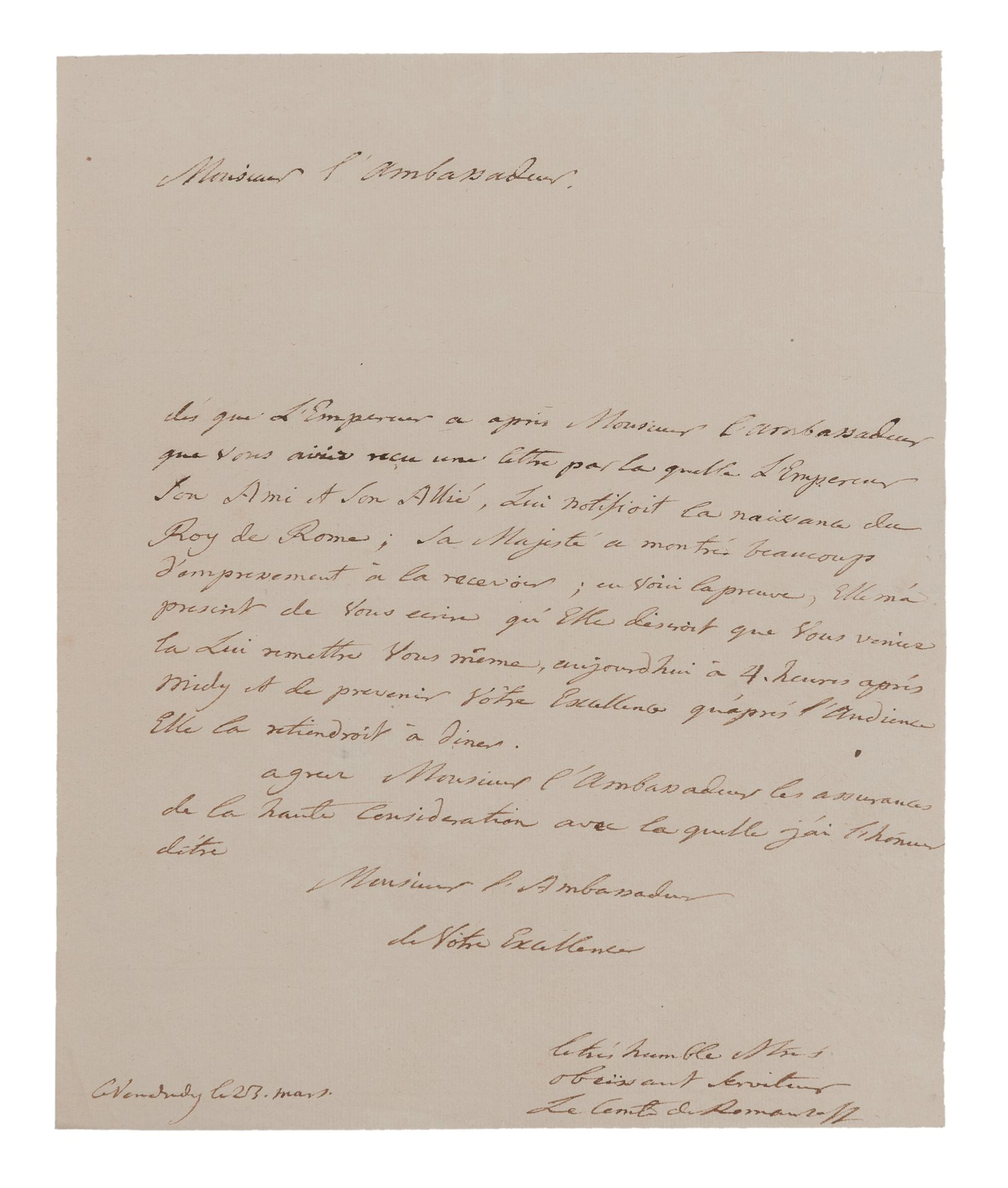Comte Nicolas Petrovitch Roumiantzeff. Lettre... - Lot 156 - Eric Caudron