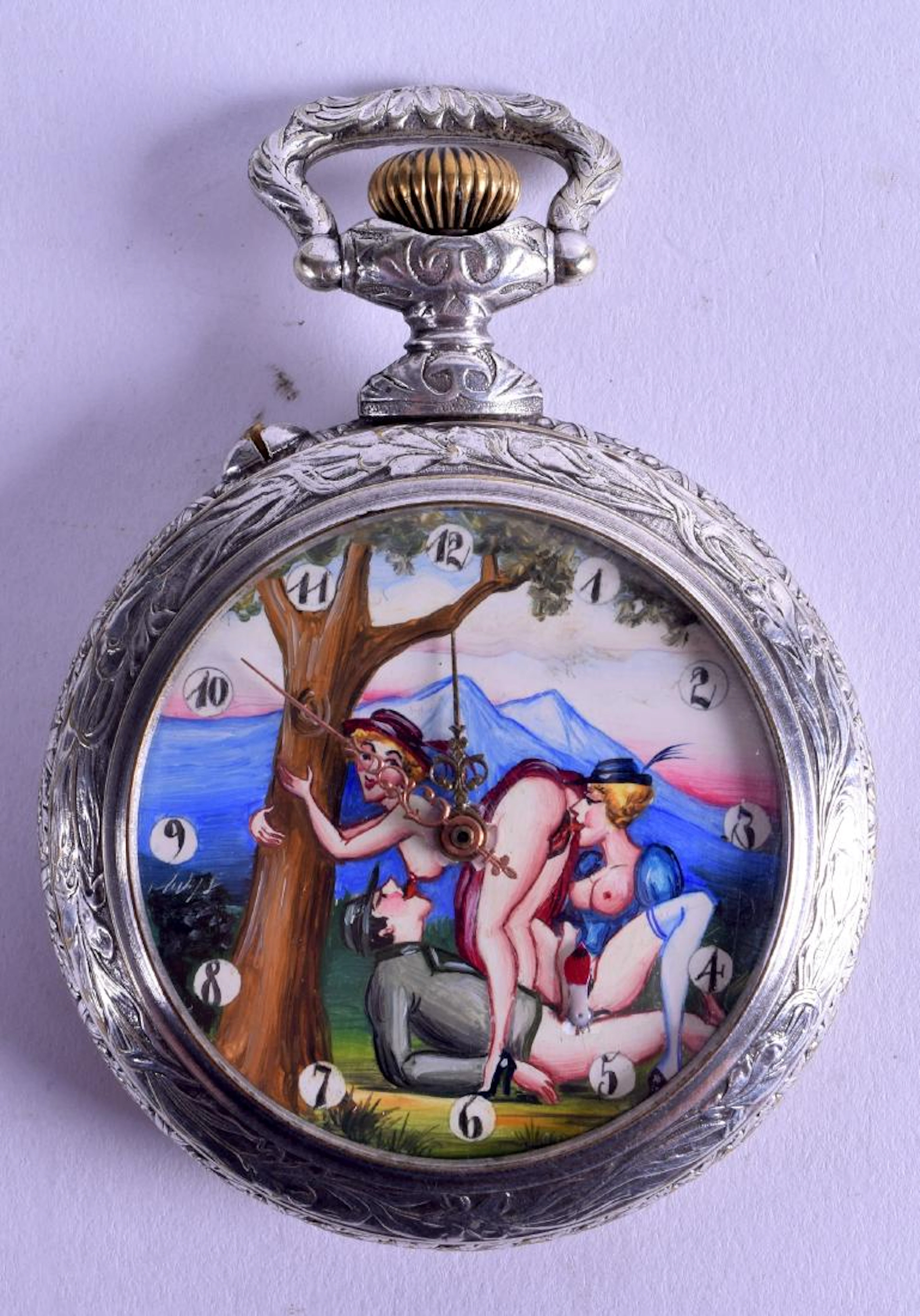 A LARGE CONTINENTAL SILVER PLATED POCKET WATCH inset