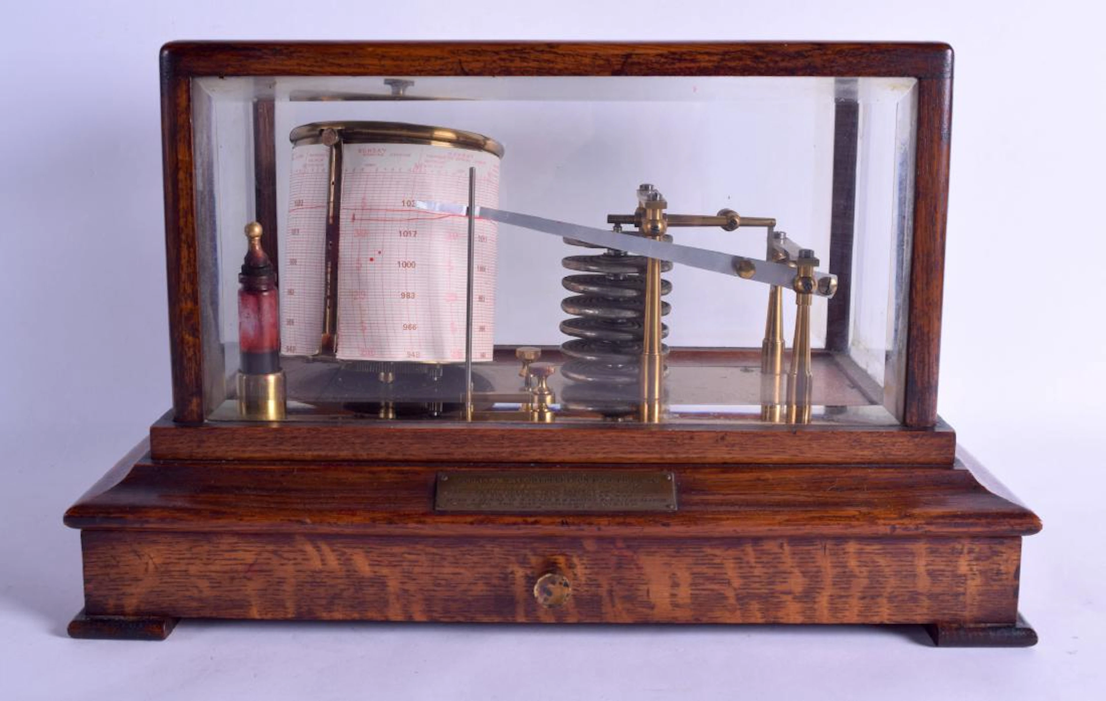 AN ANTIQUE REID & YOUNG OF GLASGOW CASED BAROGRAPH with