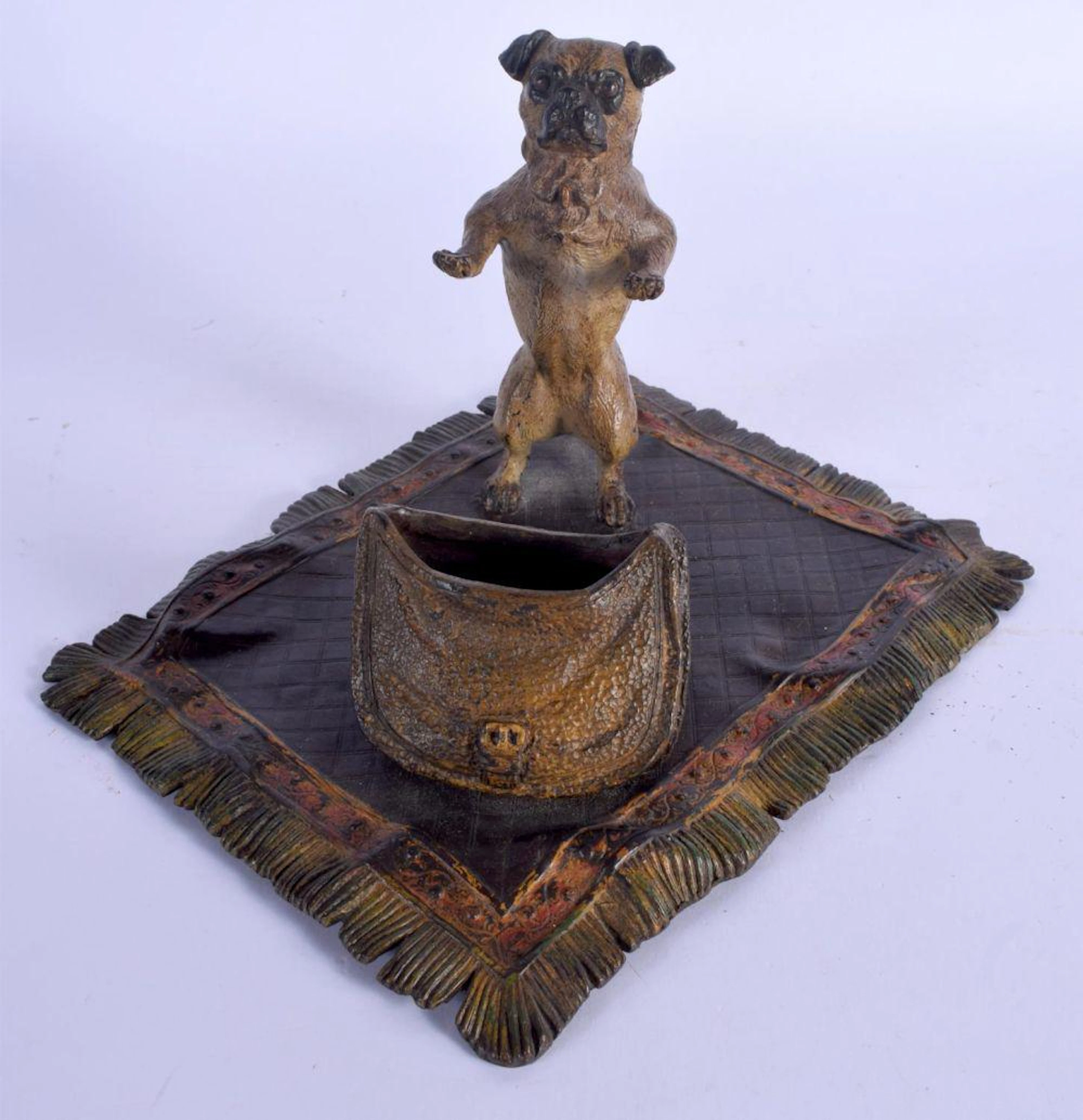 A CONTEMPORARY COLD PAINTED BRONZE FIGURE OF A PUG DOG