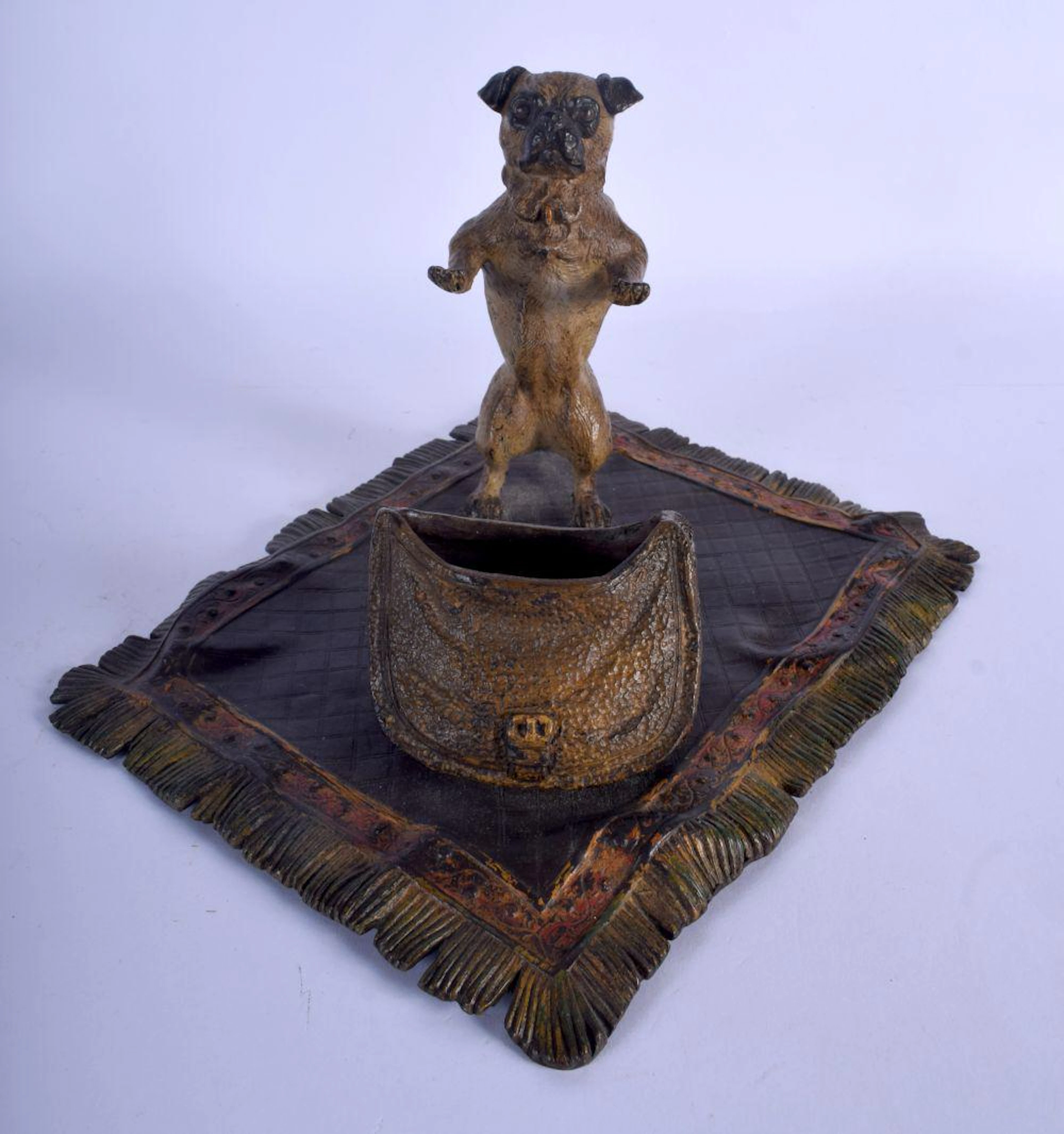 A CONTEMPORARY COLD PAINTED BRONZE FIGURE OF A PUG DOG