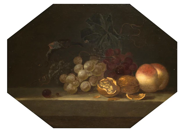 Dutch School (17th century) 'A still life with fruit and nuts on a stone le
