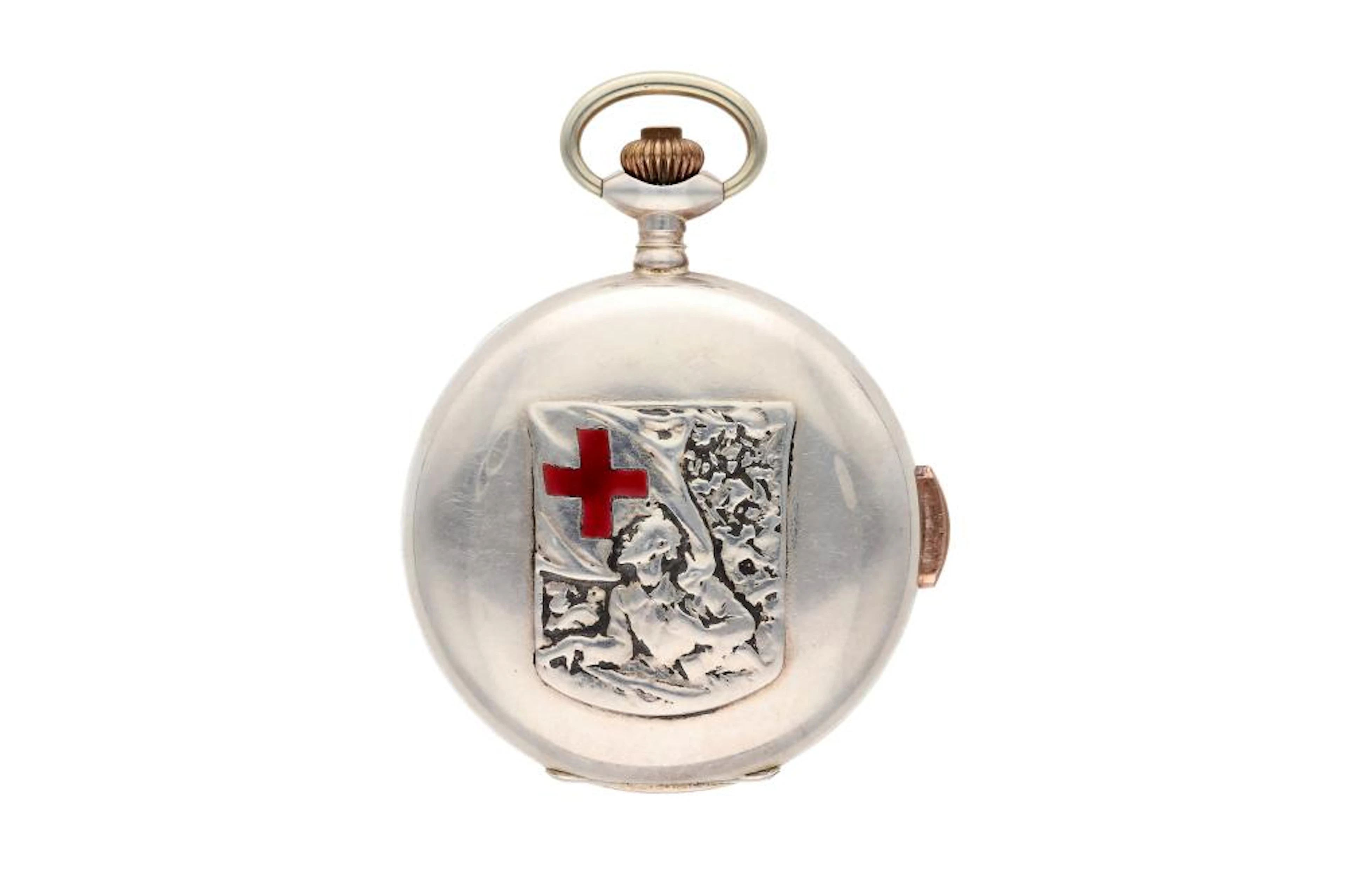 A silver plated hunter cased braille watch by Angelus