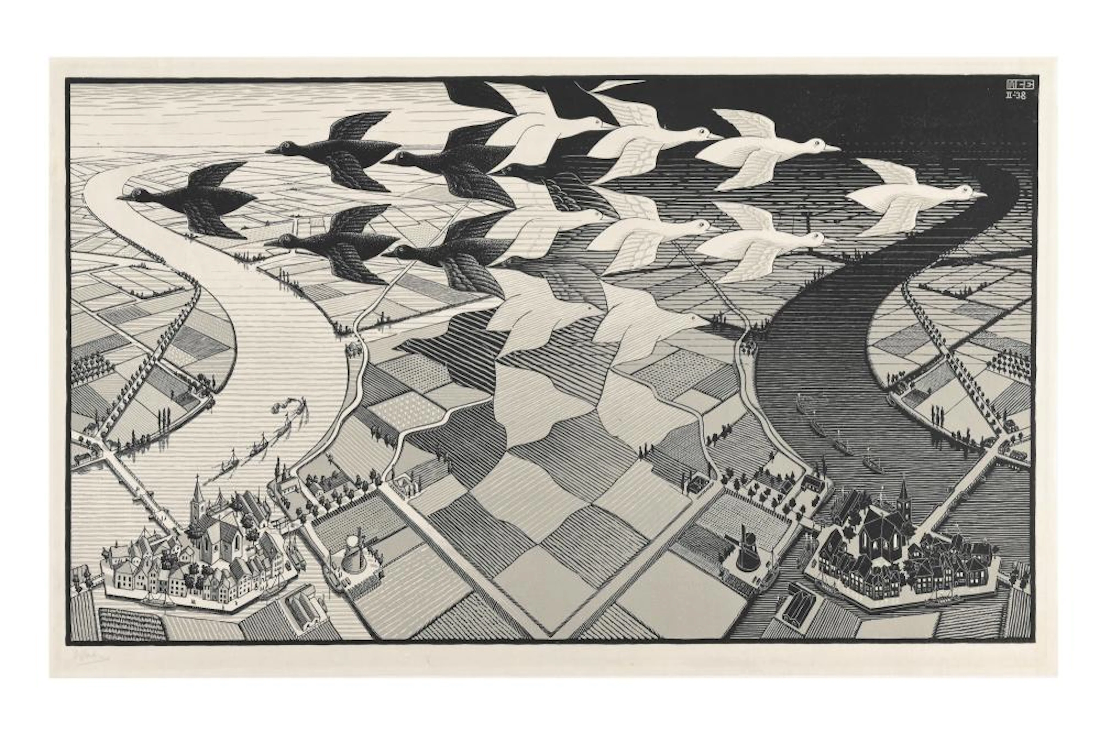 Maurits Cornelis Escher (1898-1972), 'Day and night'