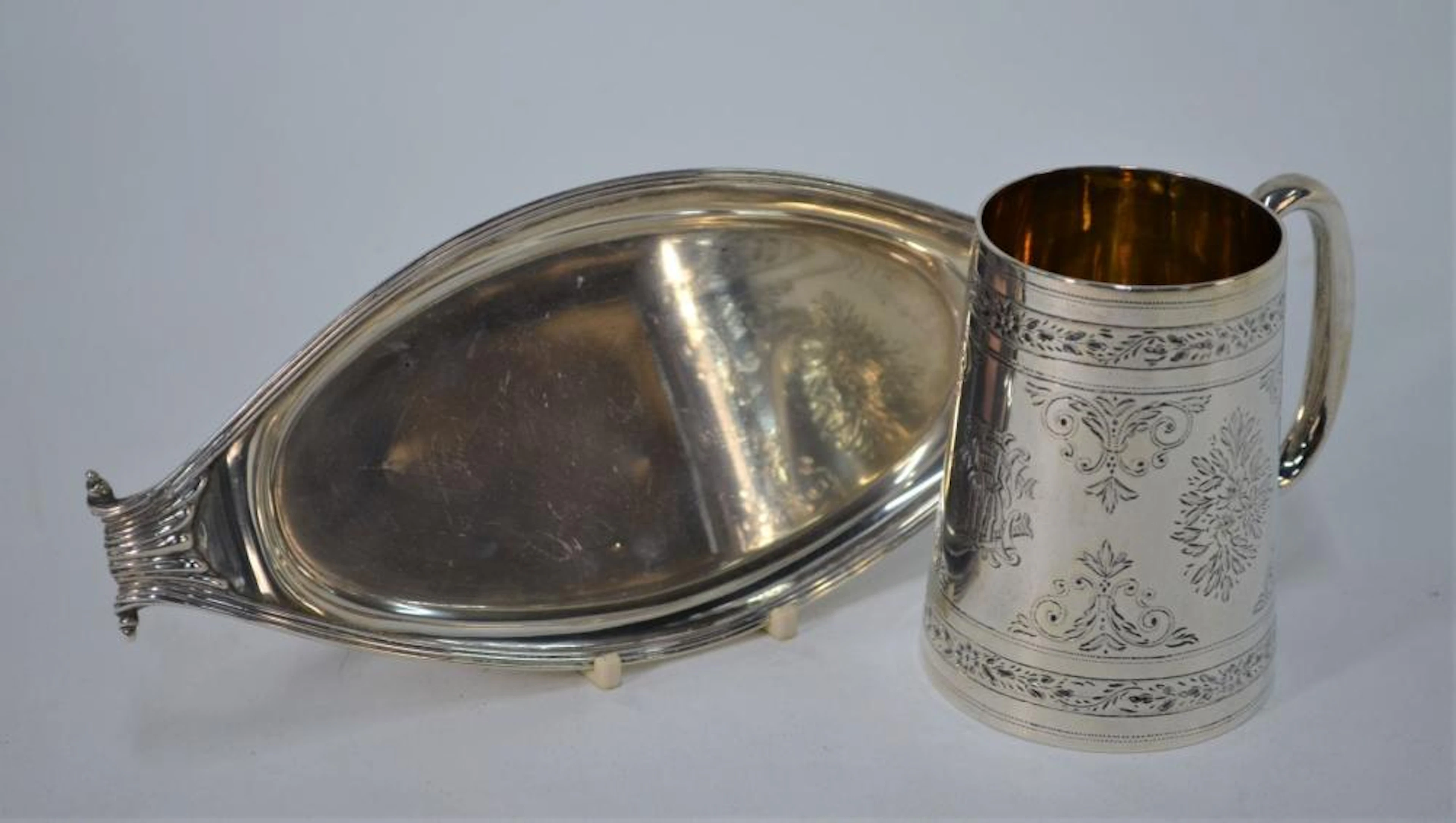 A Victorian silver elliptical snuffers tray etc.