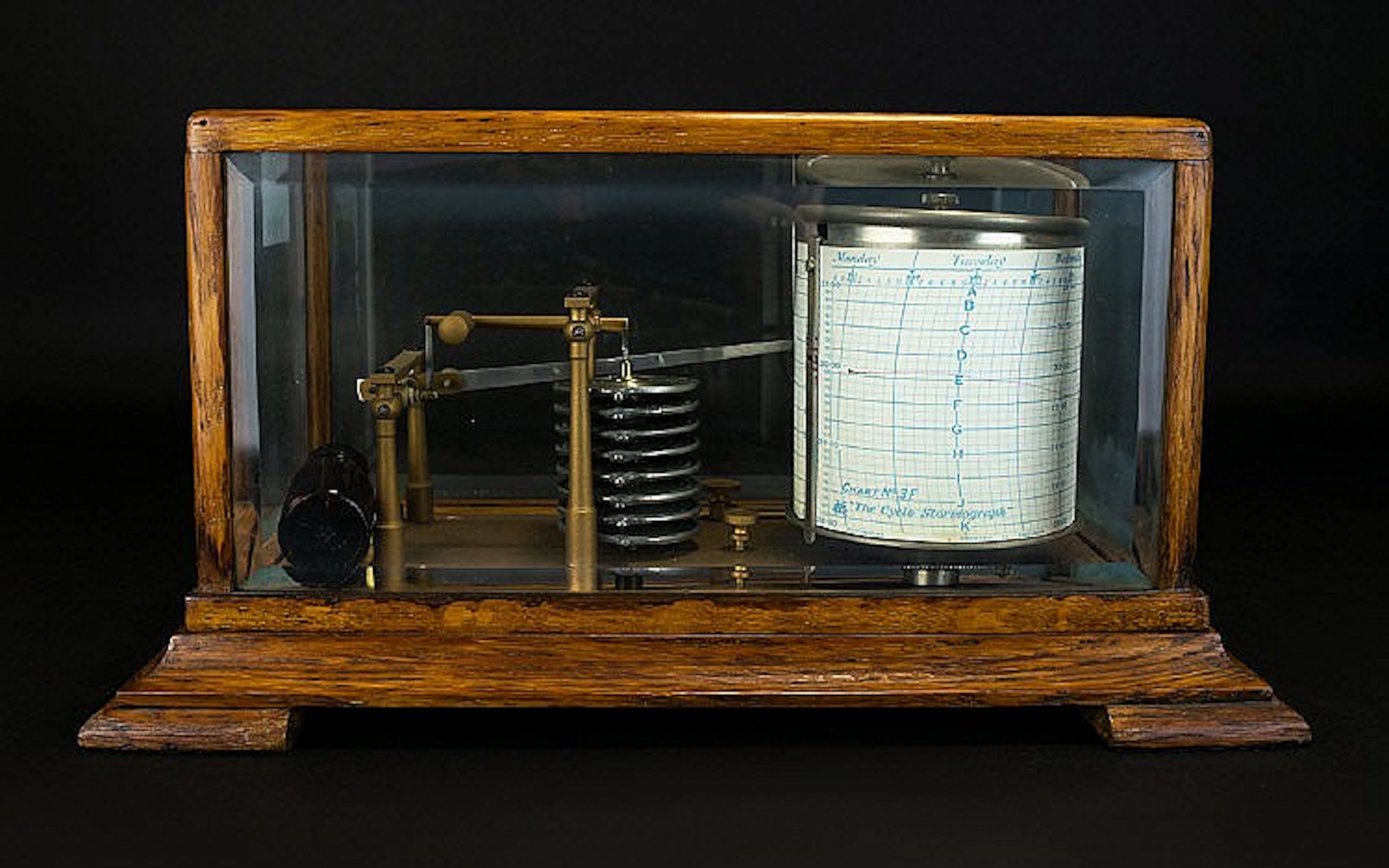 Antique - Nice Quality Oak Cased ' Cyclo Stormograph ' Barograph...