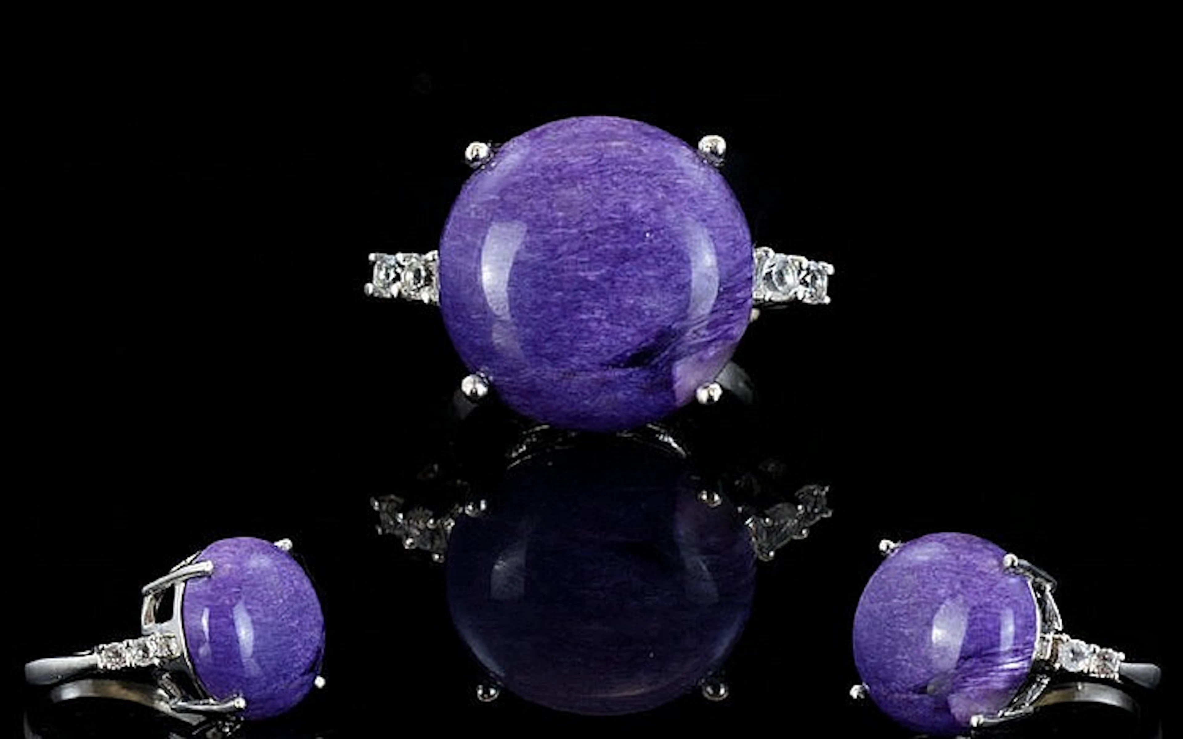 Russian Charoite and White Topaz Ring