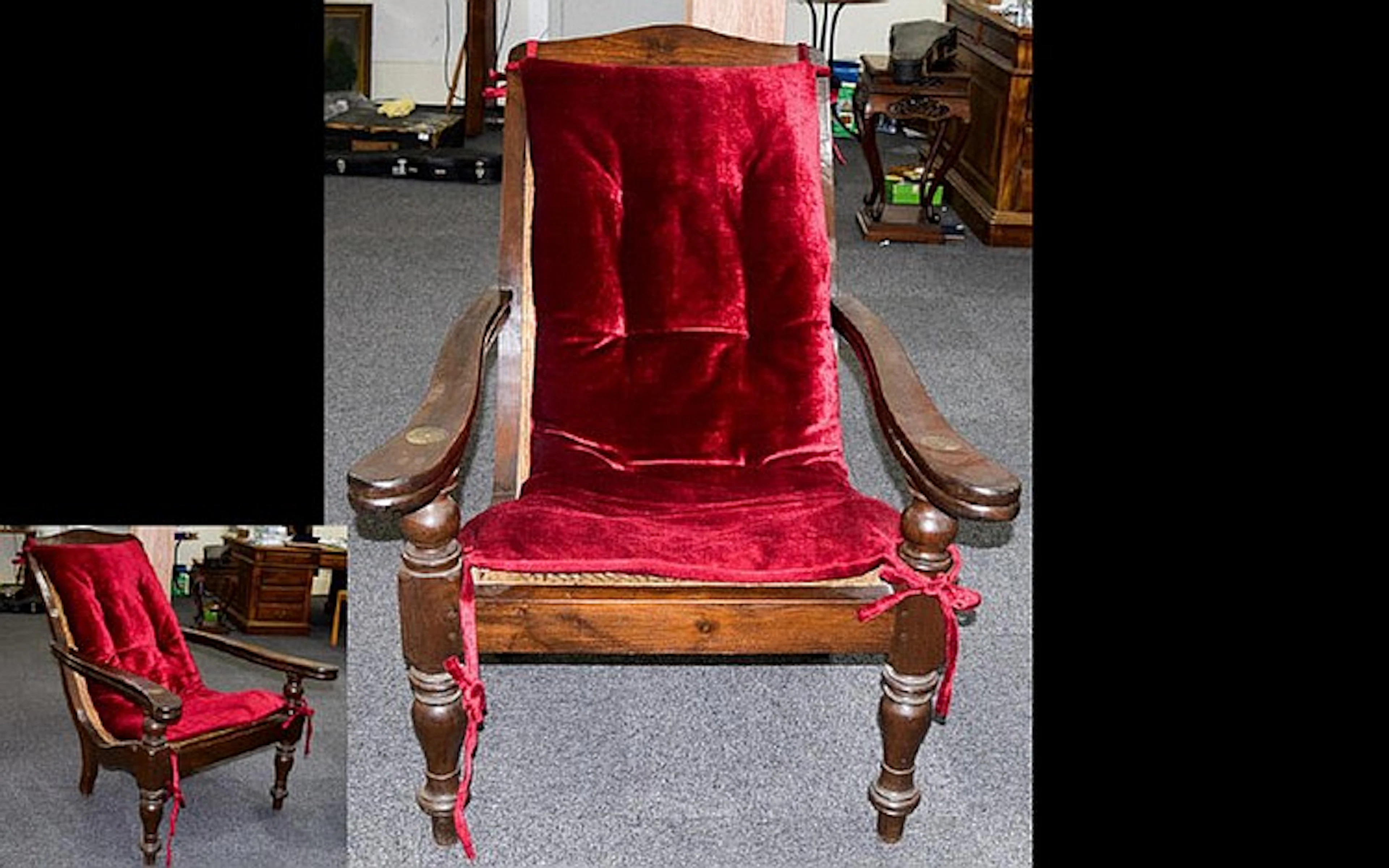 British Colonial Chinese Satinwood Caned Plantation Chair...