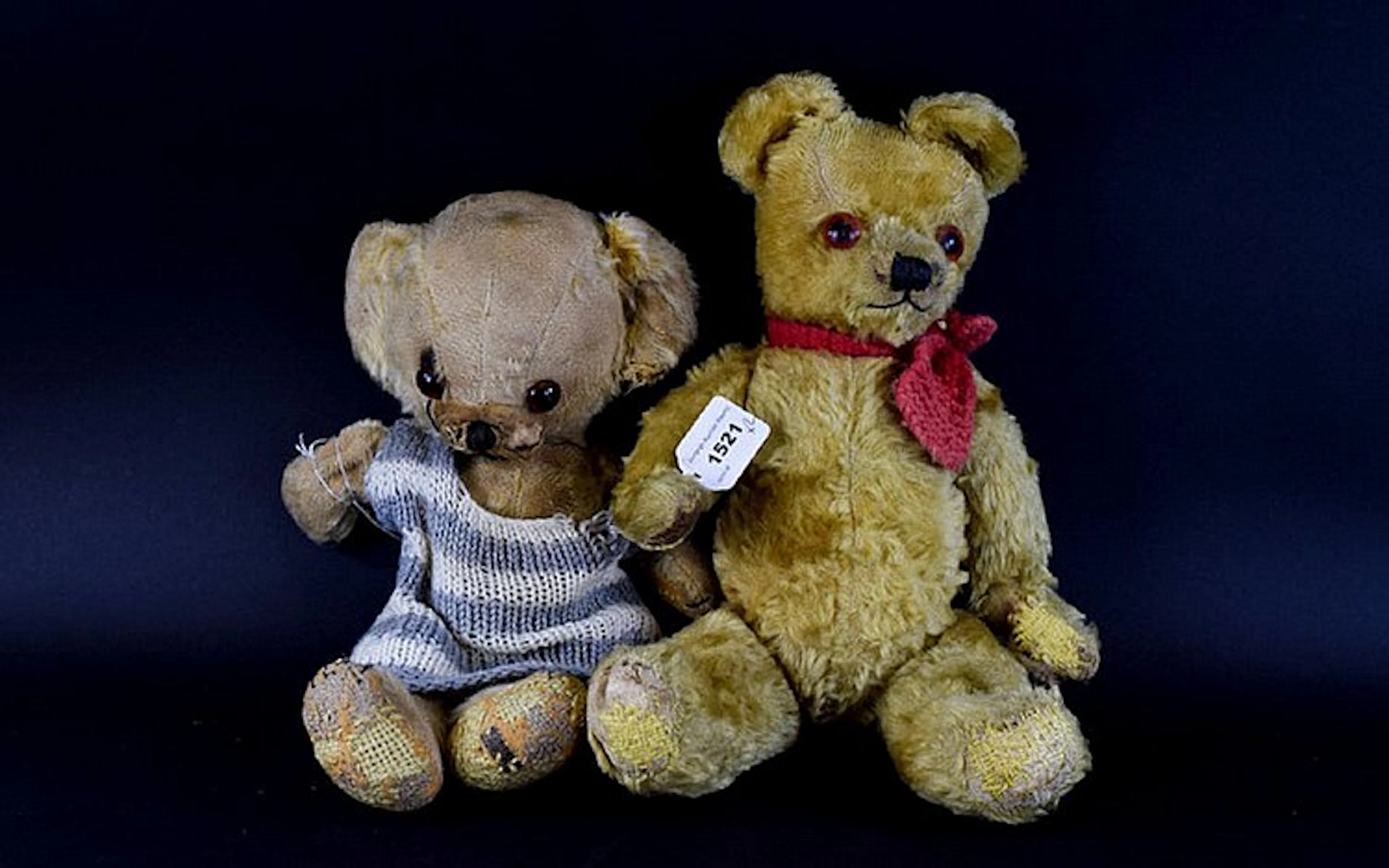 Two Vintage Teddybears 1930's jointed mohair bear with amber eyes