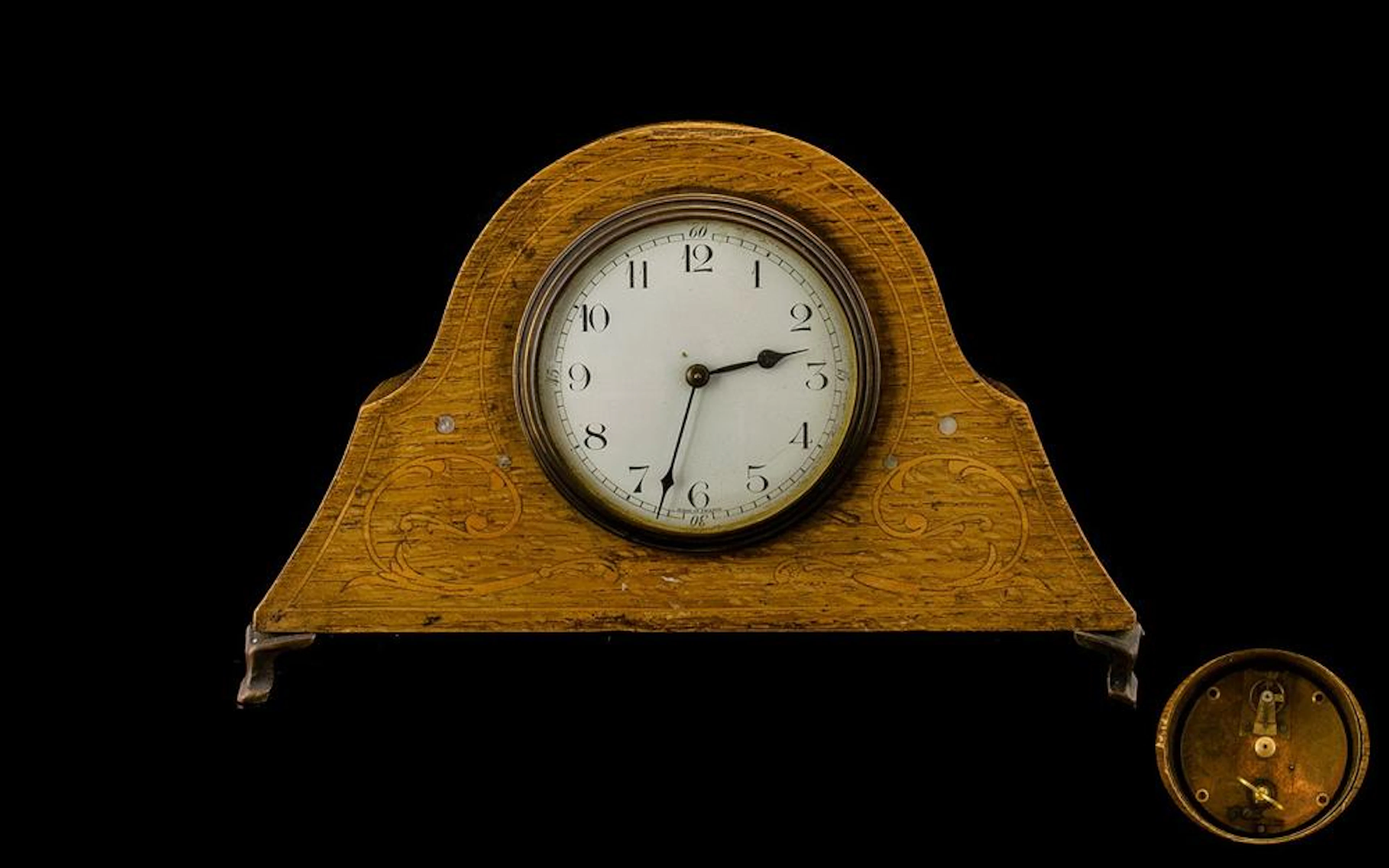 Edwardian Period Key-less Solid Golden Oak Cased 8 Day Mantel Clock, The Fr