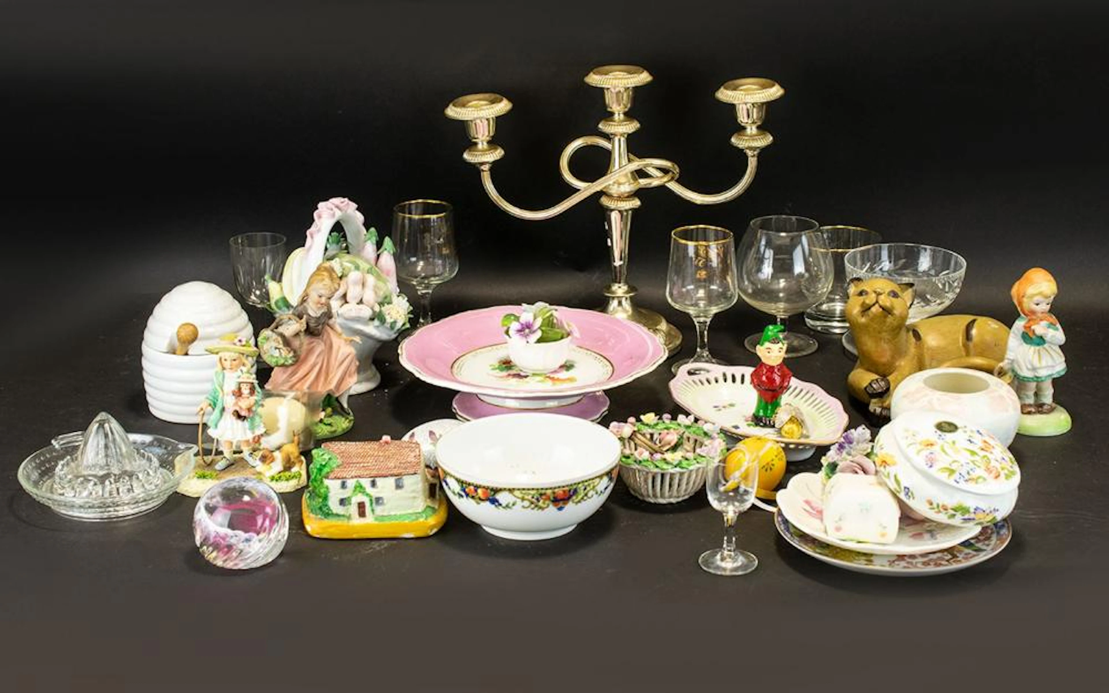 Box of Collectible Porcelain, Glass and Ceramics to include a white ceramic