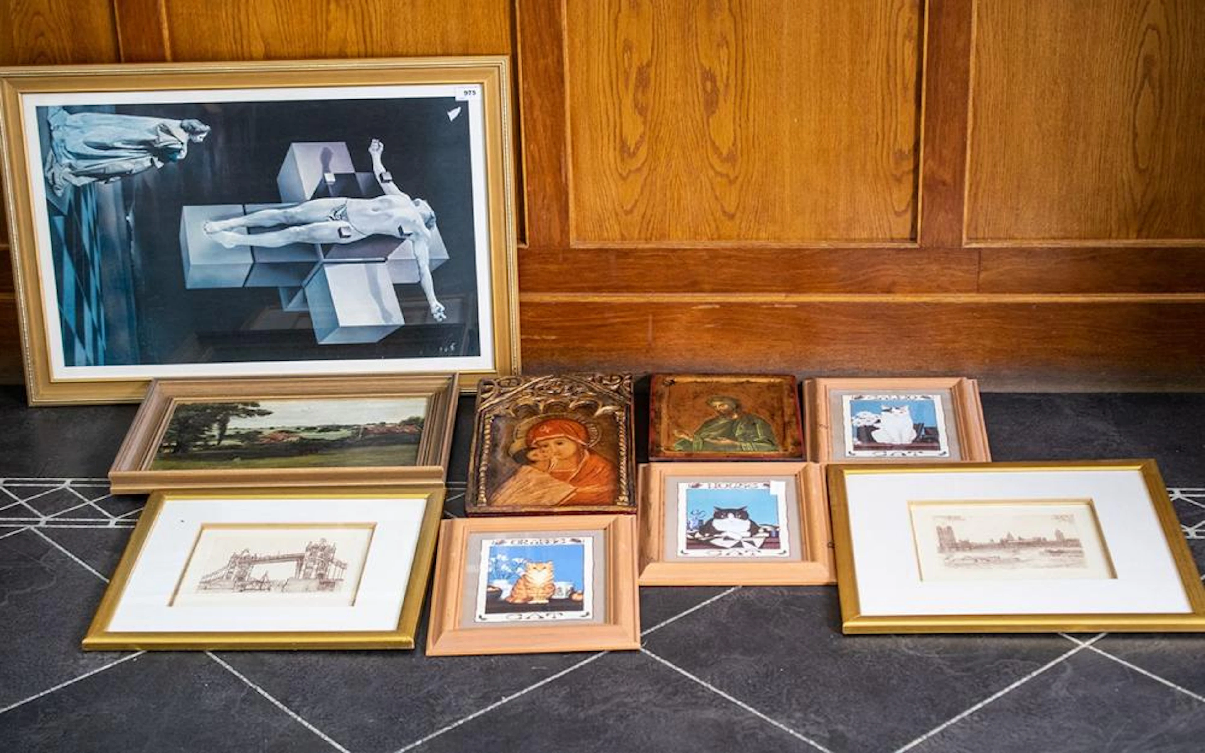 Mixed Collection of Prints & Plaques comprising a large religious print por