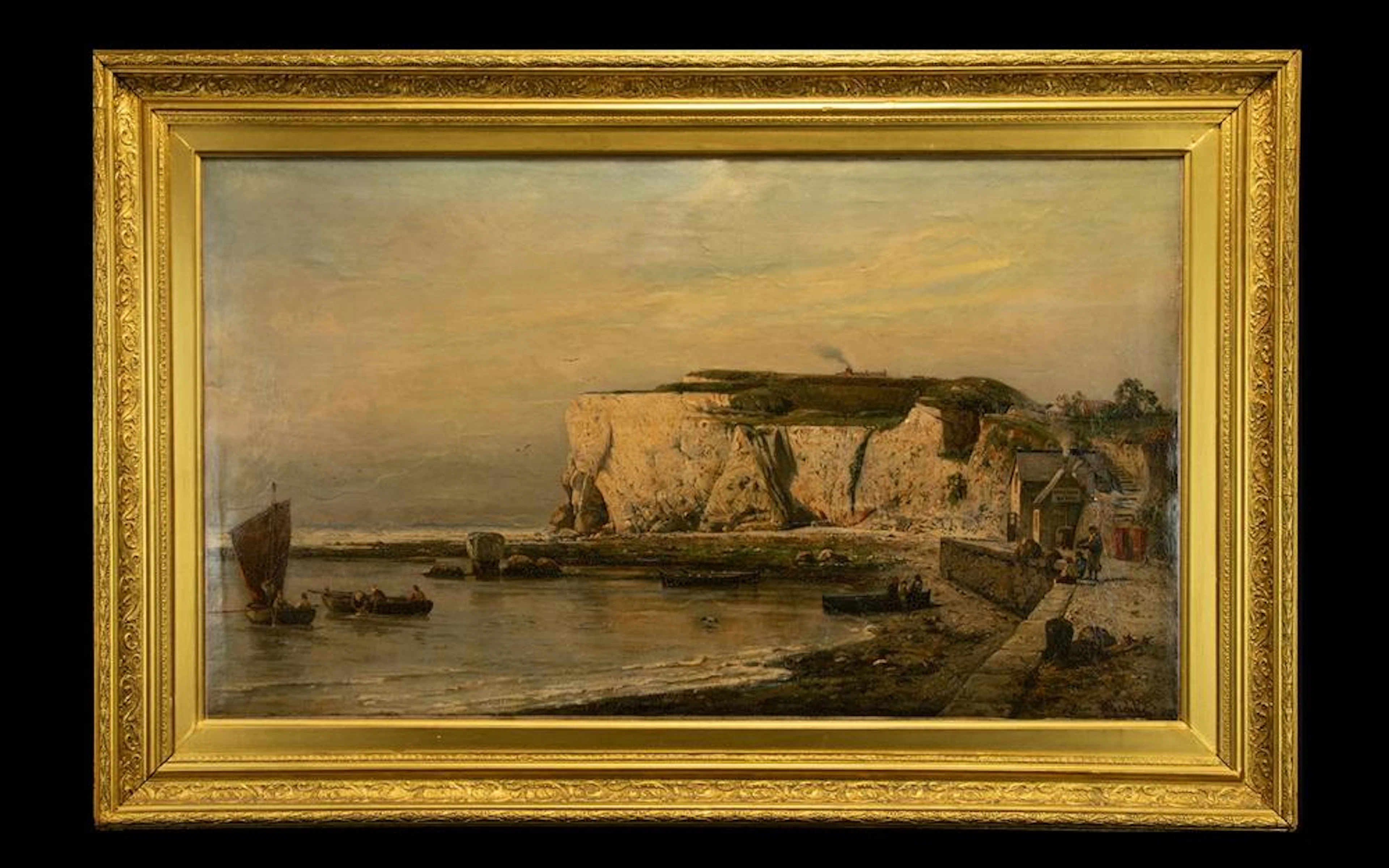 After H Eschke Framed Oilograph Antique untitled oil over print base, depic