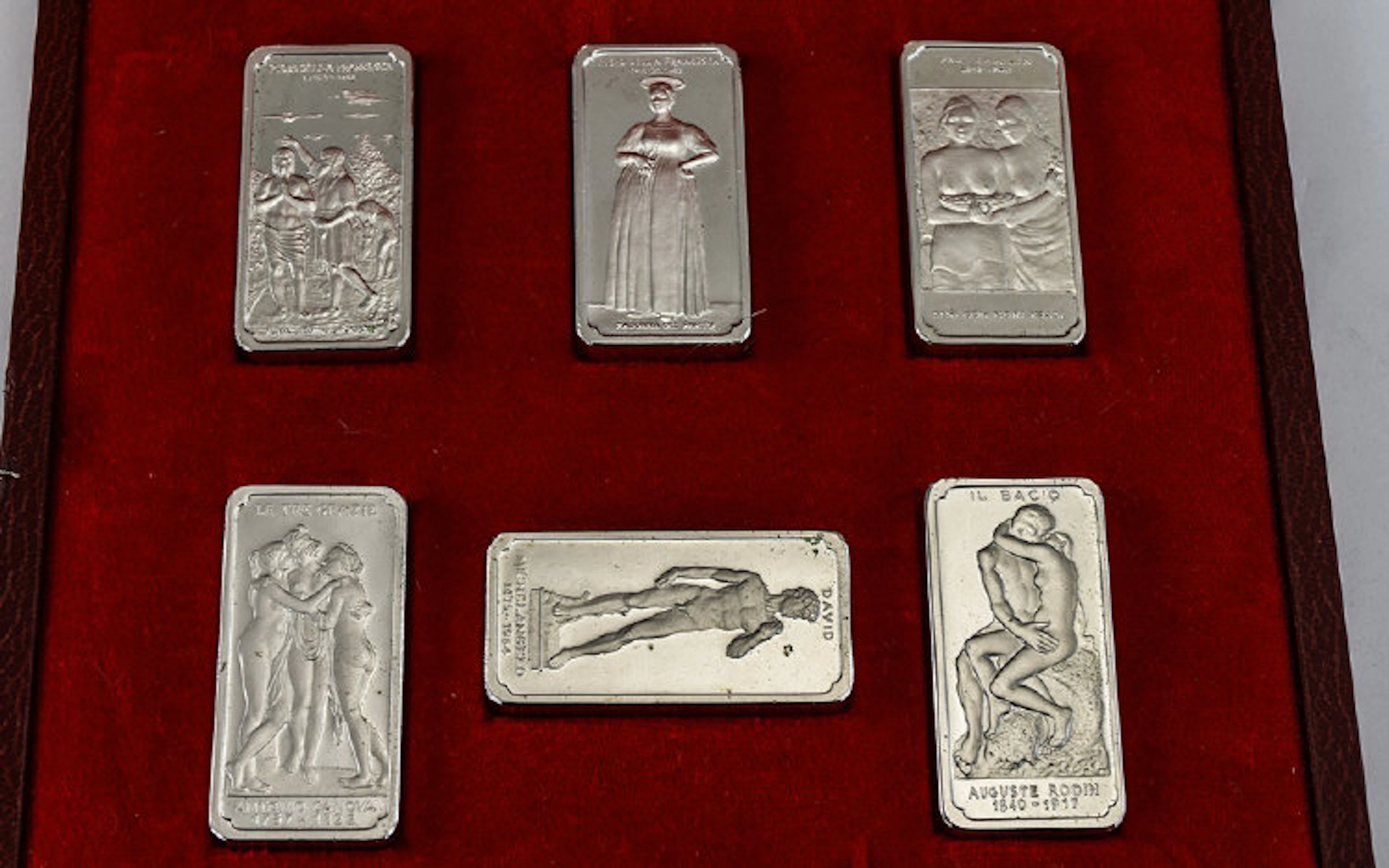 Intercoins Boxed Set of Six Silver Ingots Depicting Works of Art By Famous